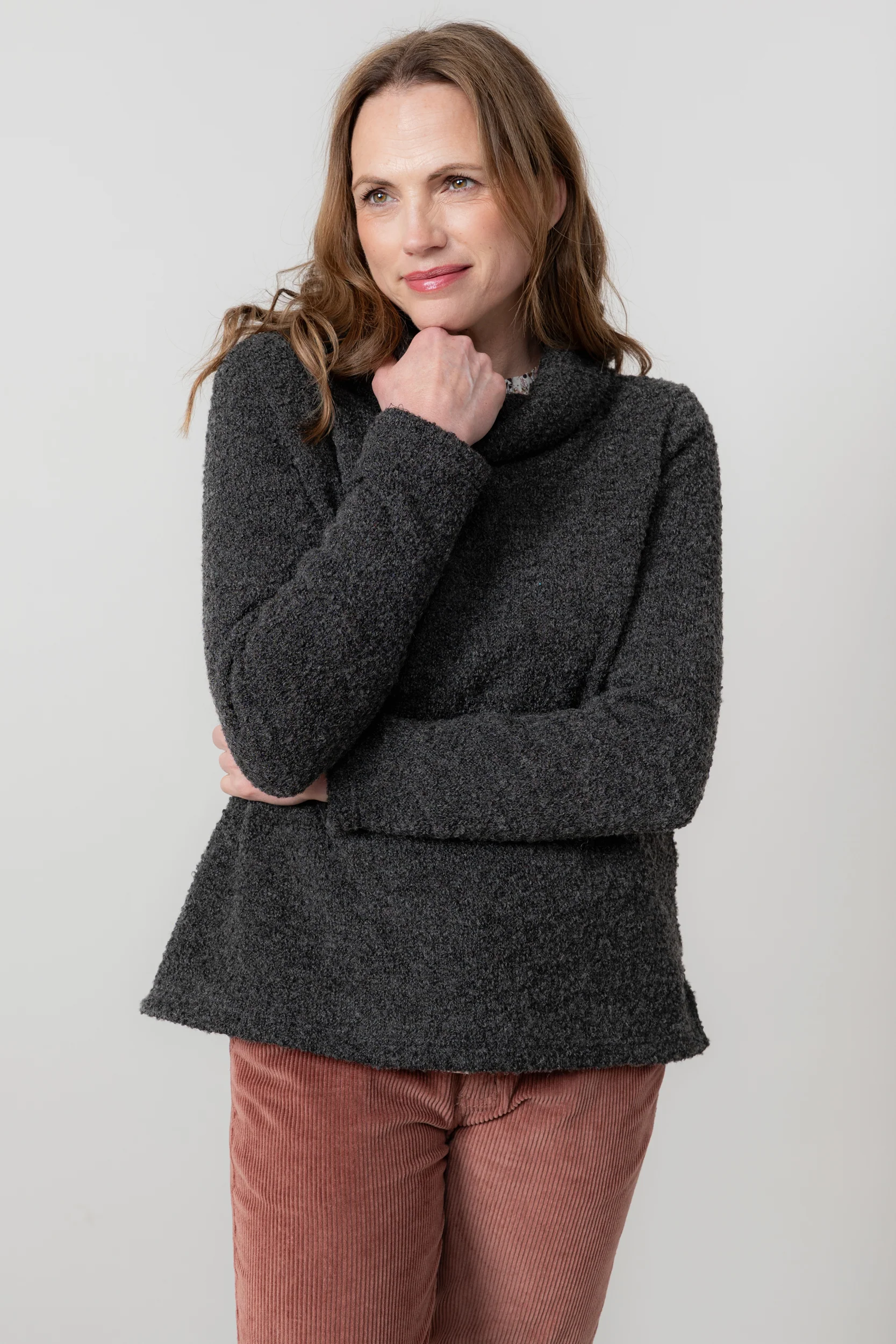 Cosy Day Boucle Knit Cowl Neck Jumper Charcoal - Image 2
