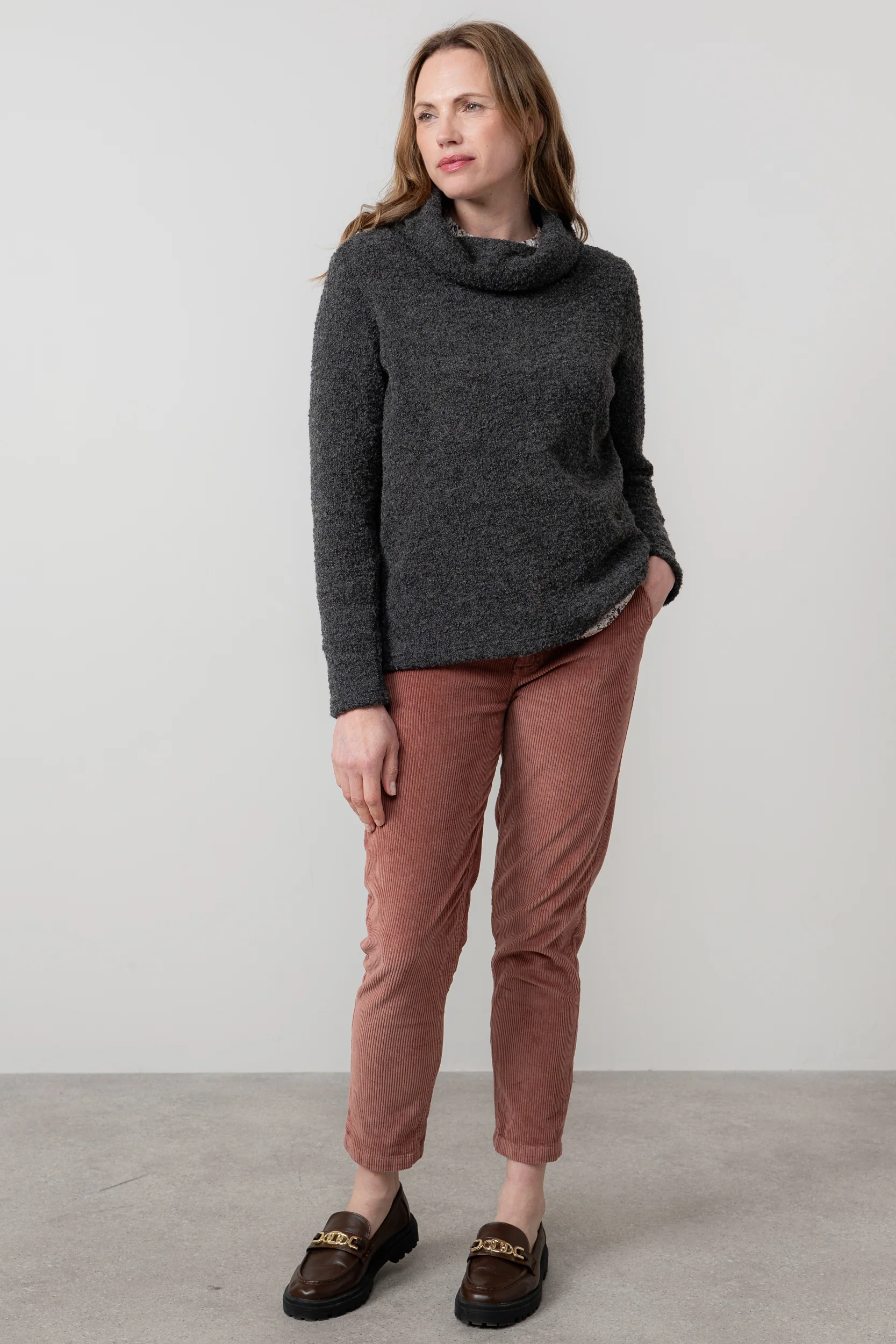 Cosy Day Boucle Knit Cowl Neck Jumper Charcoal - Image 3
