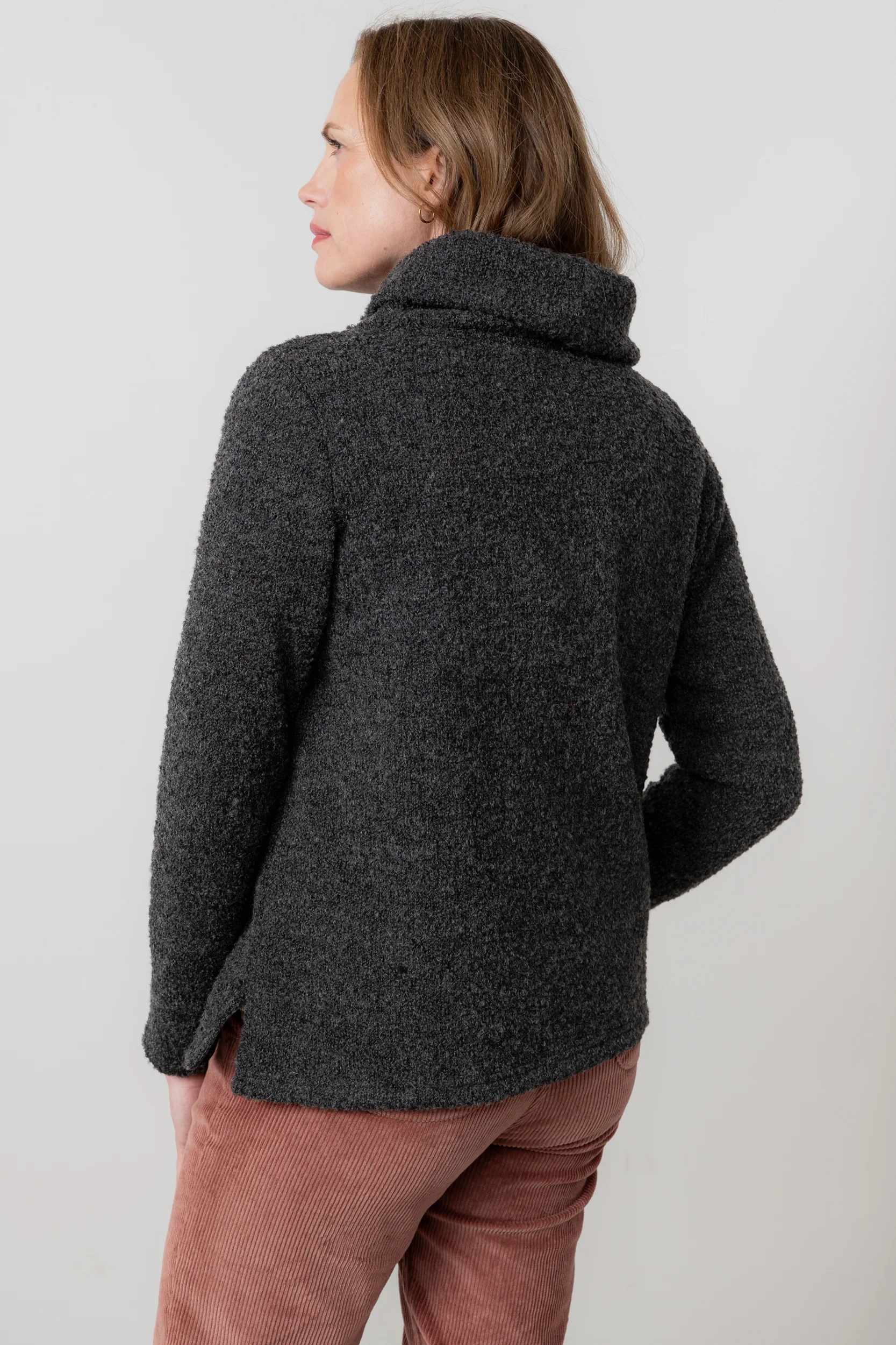 Cosy Day Boucle Knit Cowl Neck Jumper Charcoal - Image 4