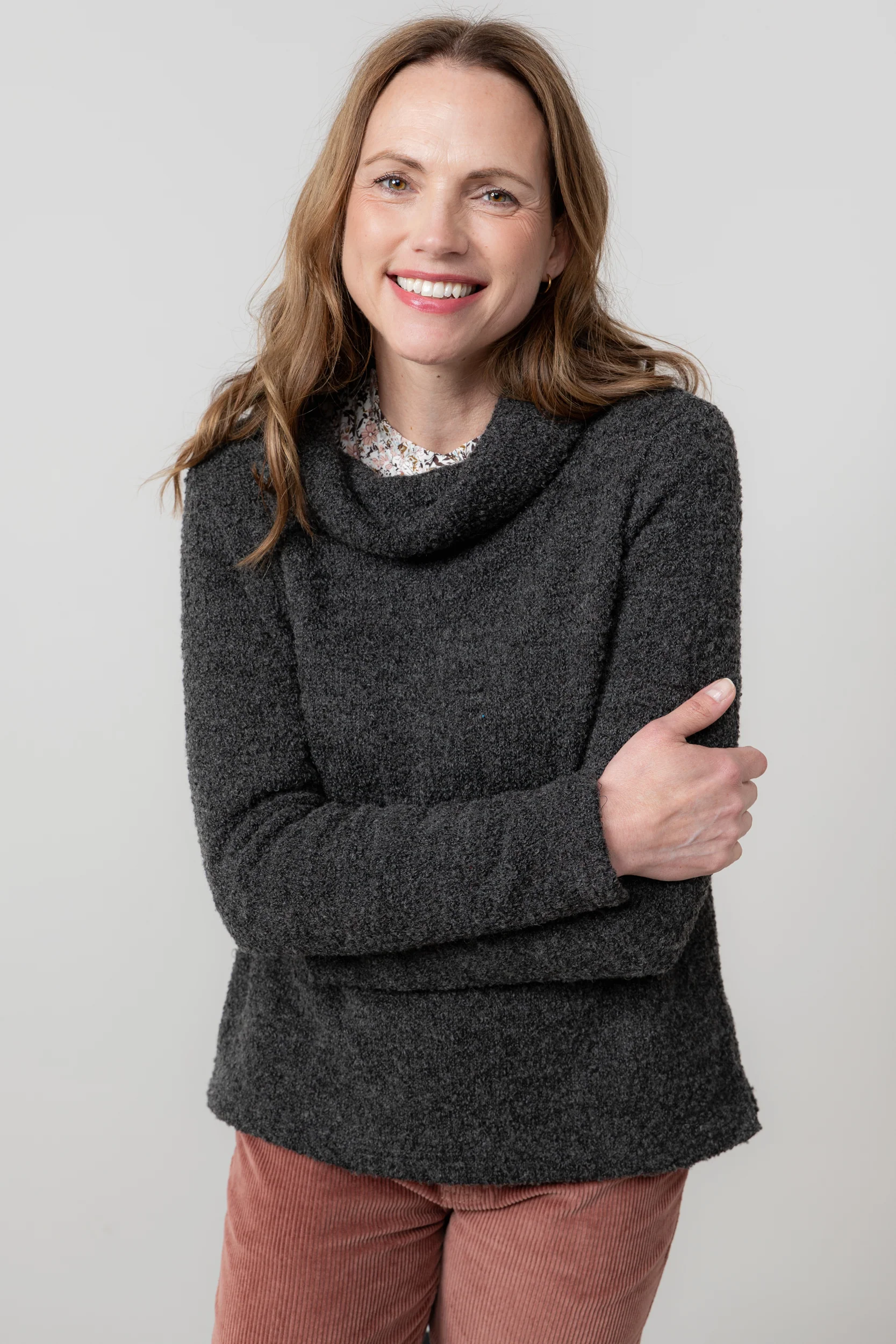 Cosy Day Boucle Knit Cowl Neck Jumper Charcoal - Image 6