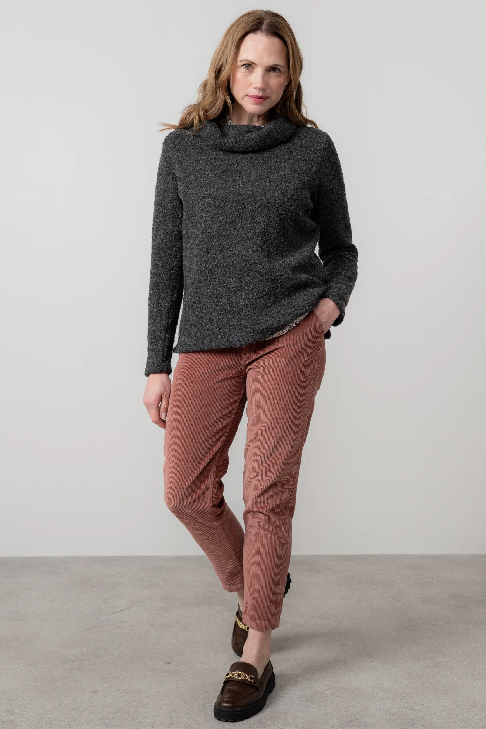 Cosy Day Boucle Knit Cowl Neck Jumper Charcoal - Image 7