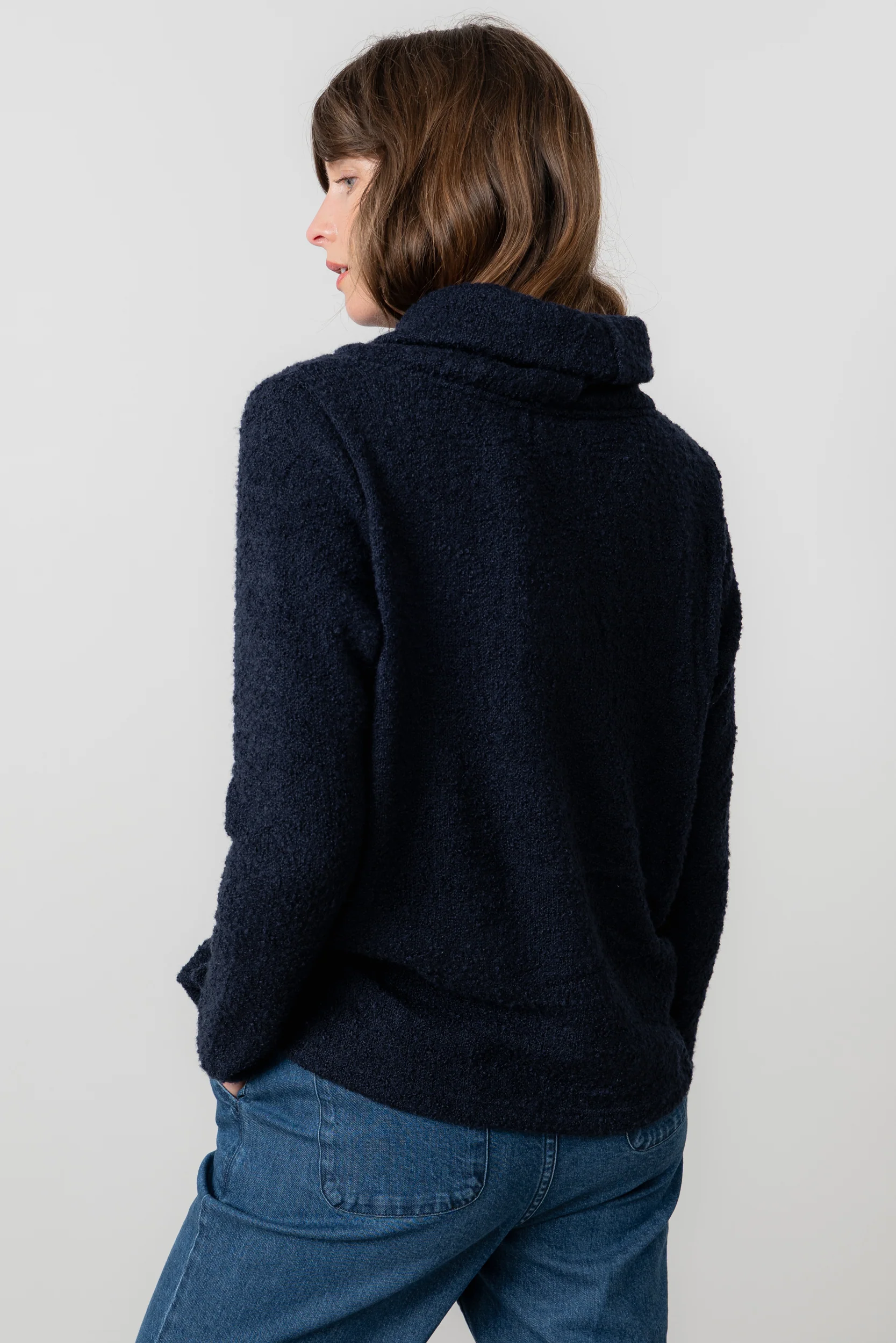 Cosy Day Boucle Knit Cowl Neck Jumper Navy - Image 4
