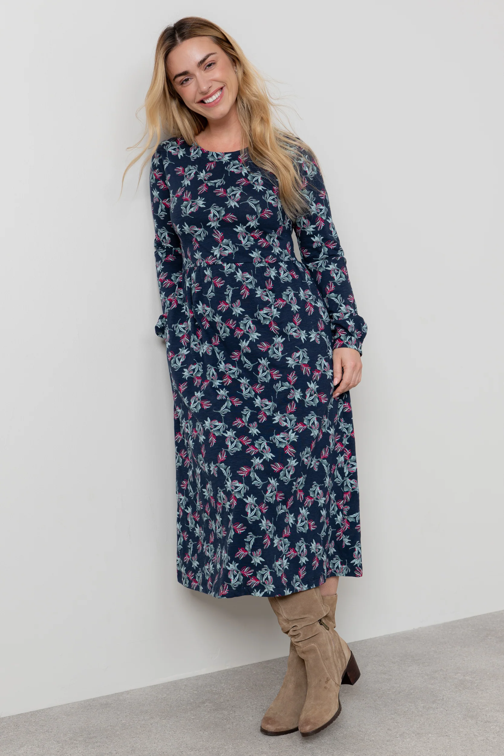 Damson Organic Cotton Jersey Midi Dress Navy - Image 2