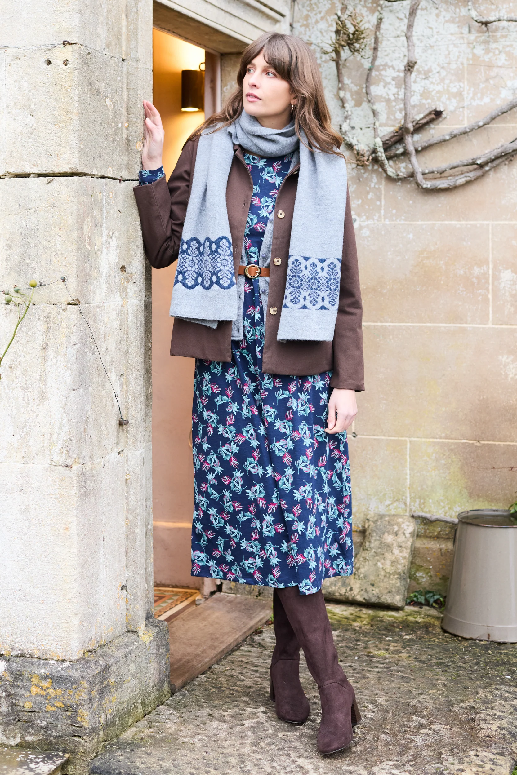 Damson Organic Cotton Jersey Midi Dress Navy - Image 5