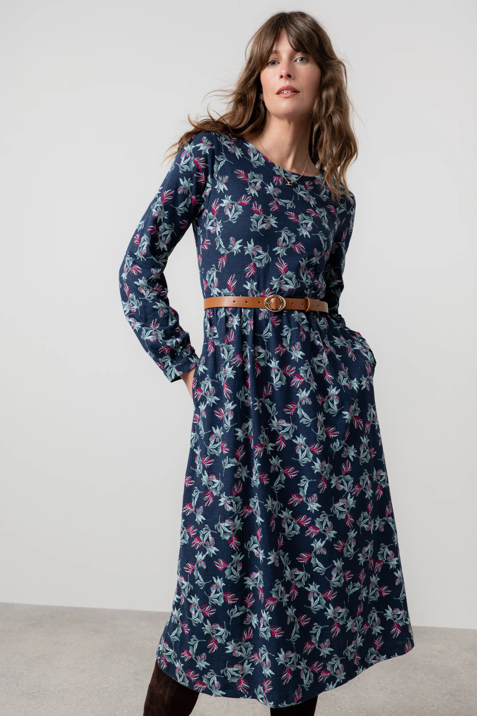 Damson Organic Cotton Jersey Midi Dress Navy - Image 6