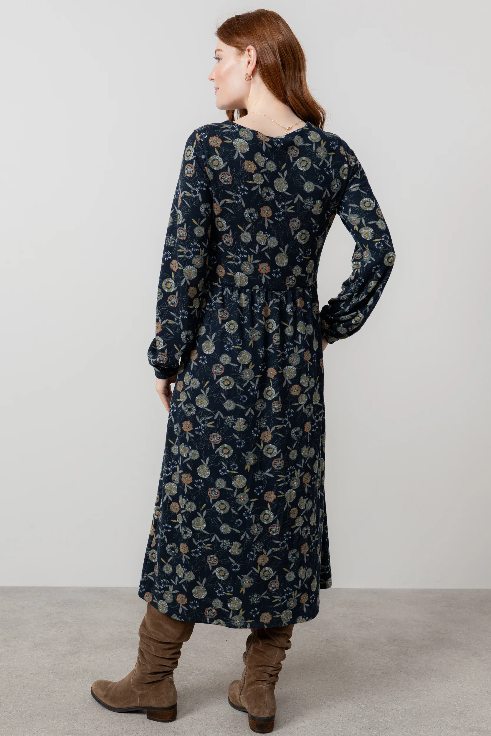 Damson Printed Knit Midi Dress Navy - Image 4