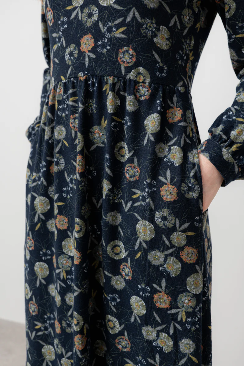 Damson Printed Knit Midi Dress Navy - Image 5