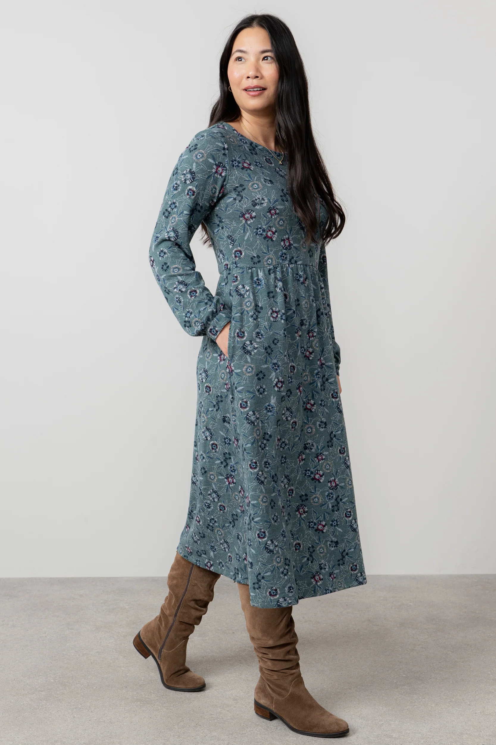 Damson Printed Knit Midi Dress Sea Mist - Image 2