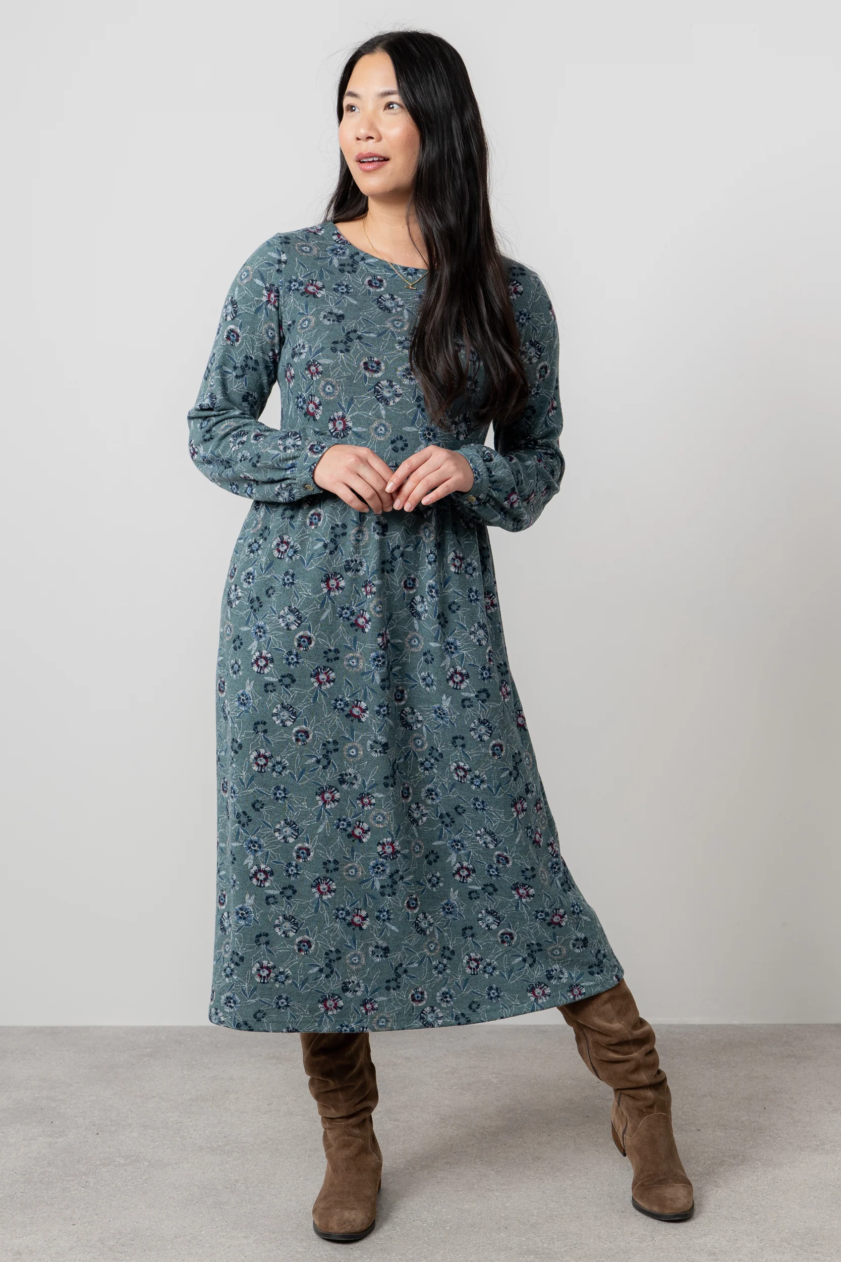 Damson Printed Knit Midi Dress Sea Mist - Image 3