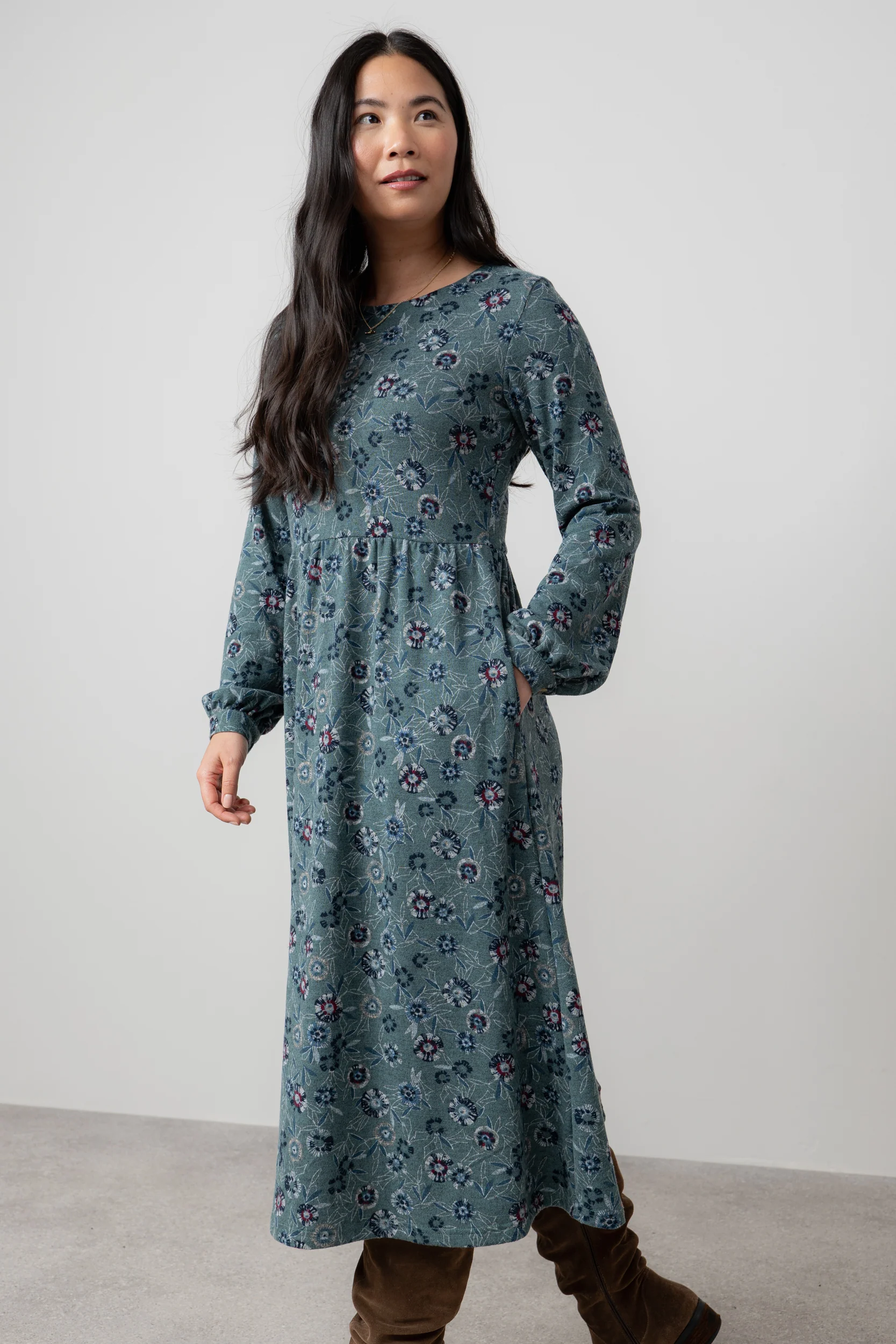 Damson Printed Knit Midi Dress Sea Mist - Image 6