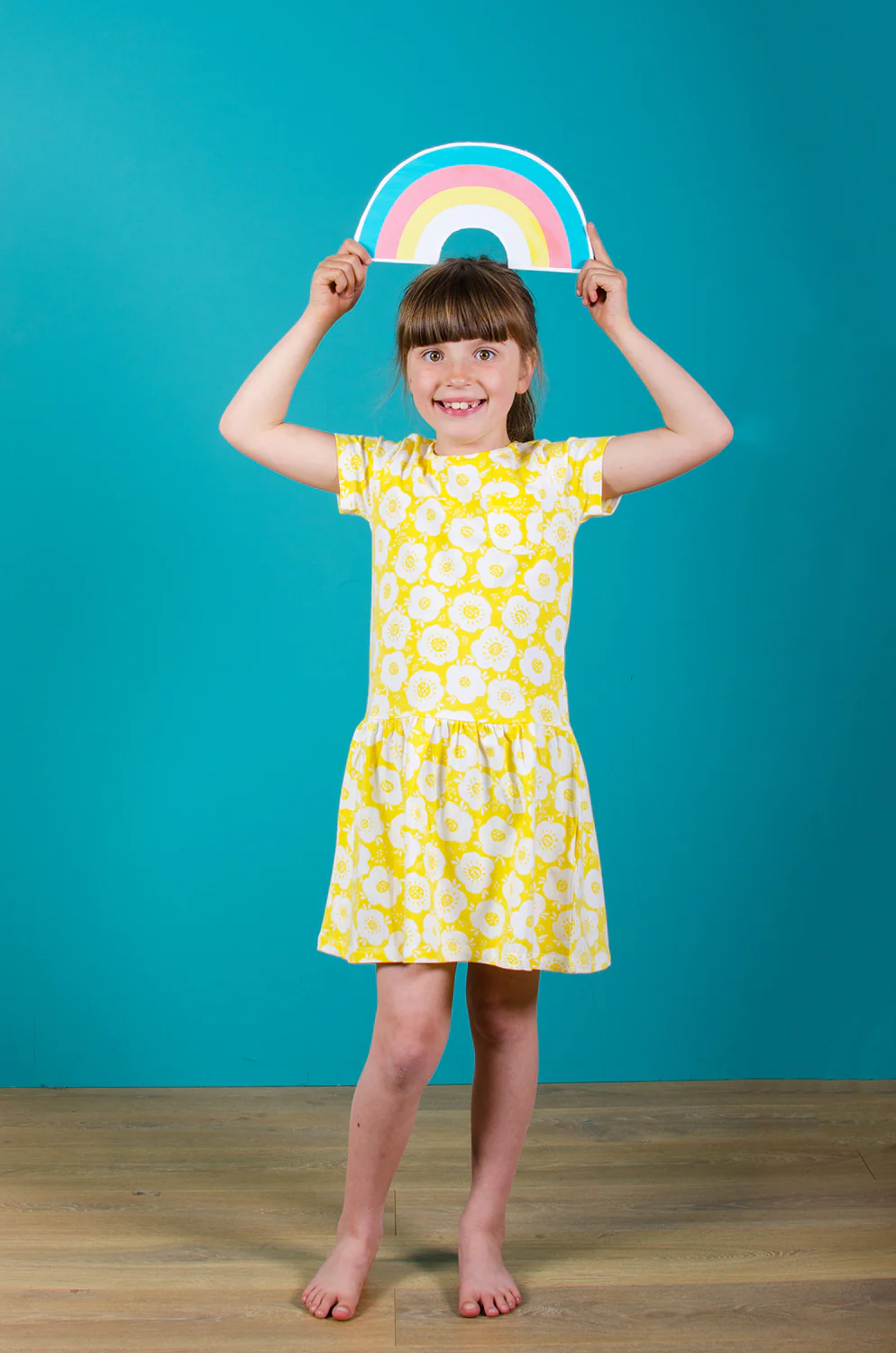 Dropped Waist Two Colour Floral Yellow White Dress - Image 3