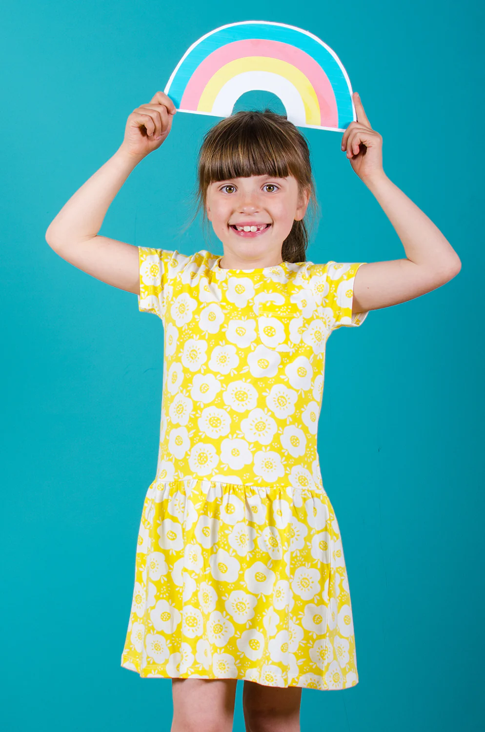 Dropped Waist Two Colour Floral Yellow White Dress - Image 4