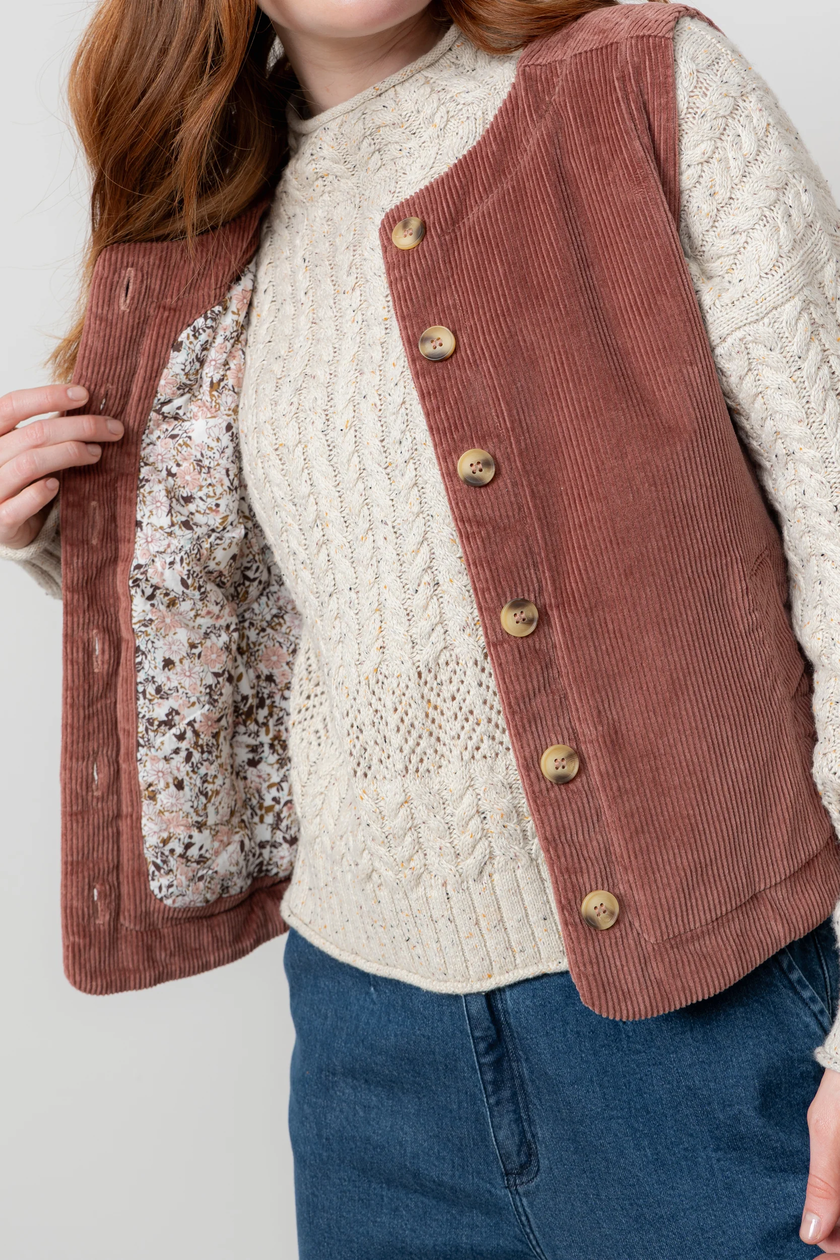 Dusk Stretch Cotton Jumbo Cord Gilet Antique Rose - Image 4