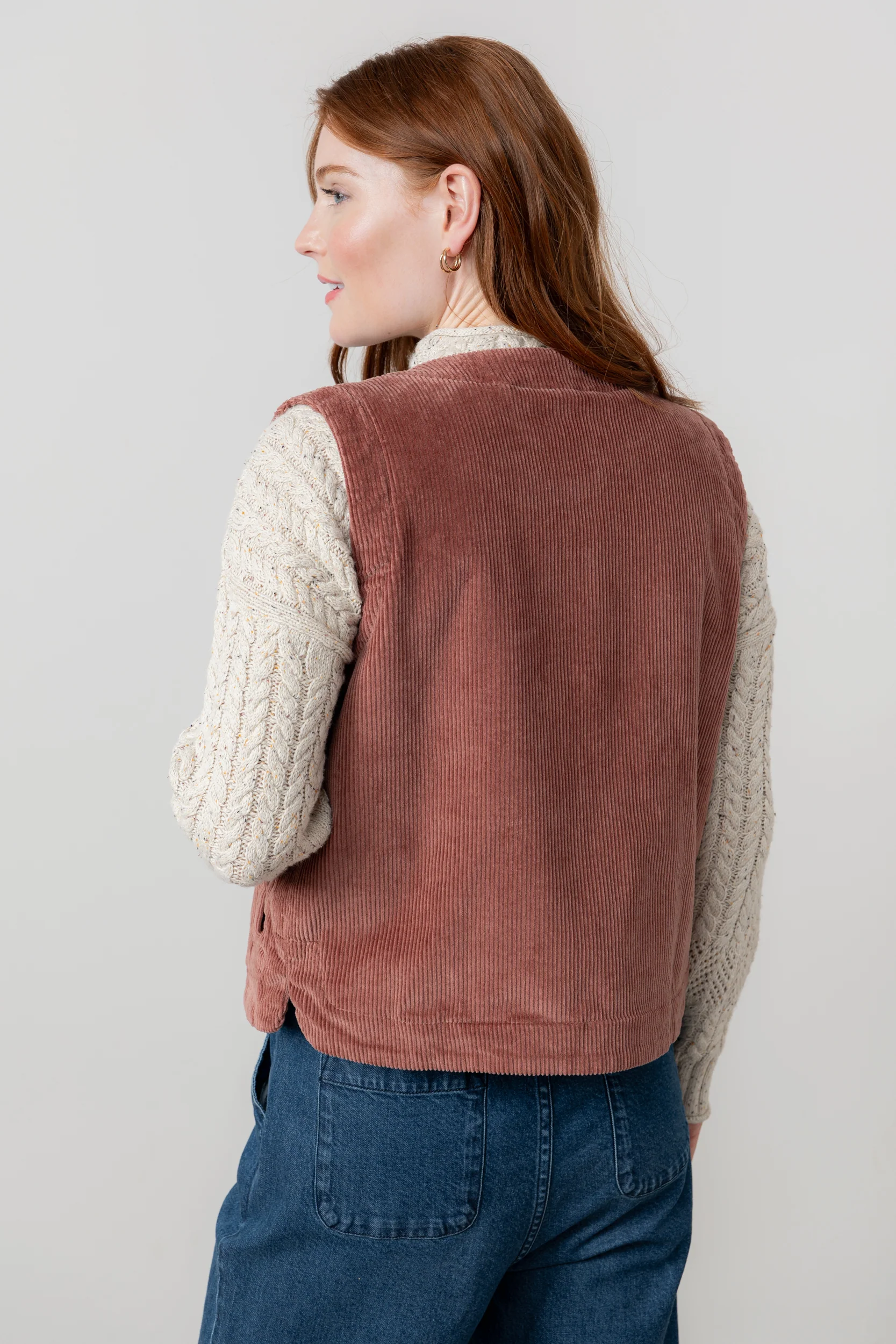 Dusk Stretch Cotton Jumbo Cord Gilet Antique Rose - Image 5