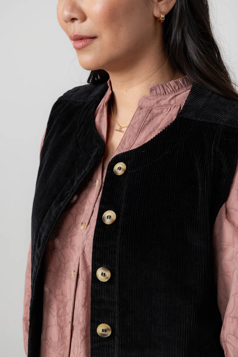 Dusk Stretch Cotton Jumbo Cord Gilet Black - Image 3