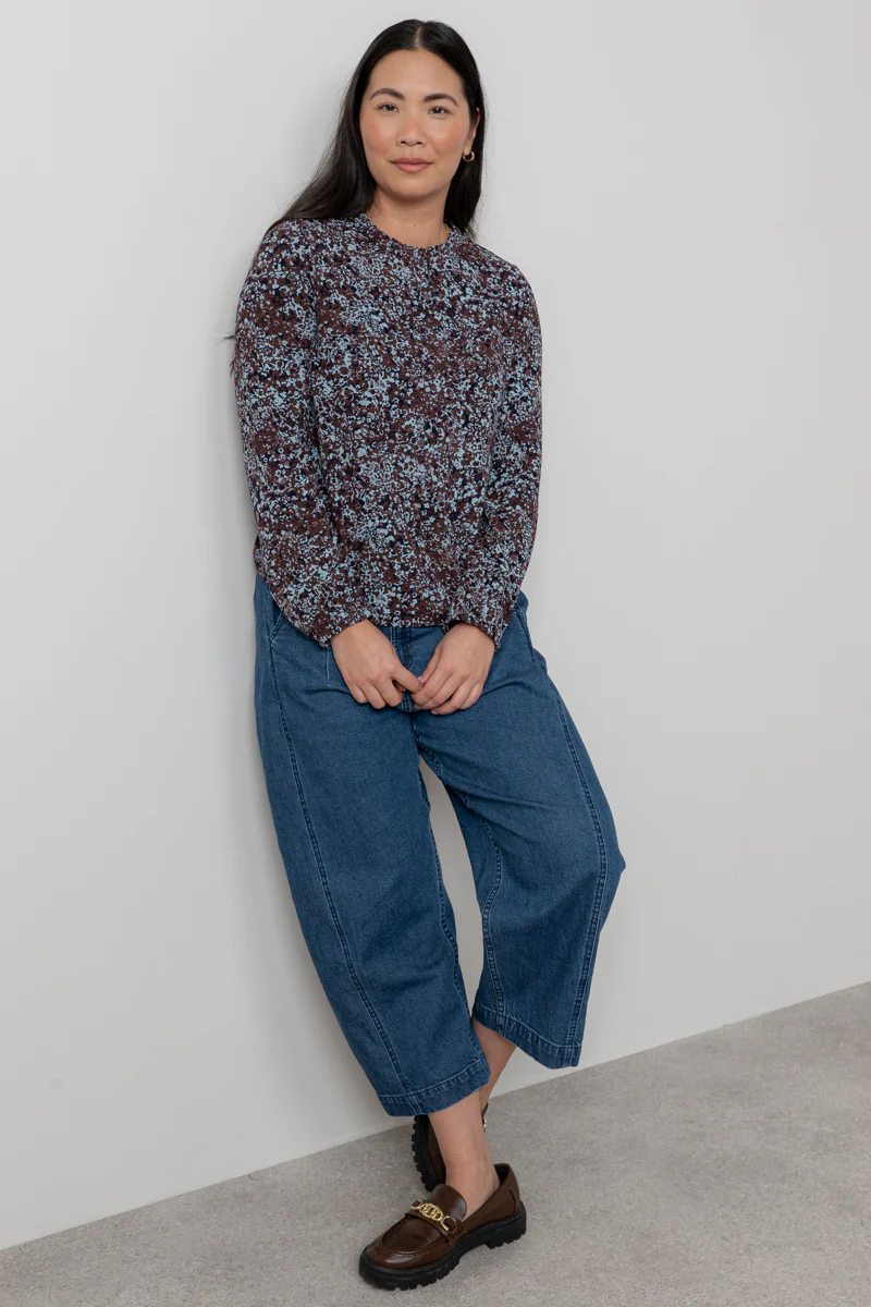Eastcombe High Neck Floral Print Top Chocolate - Image 3