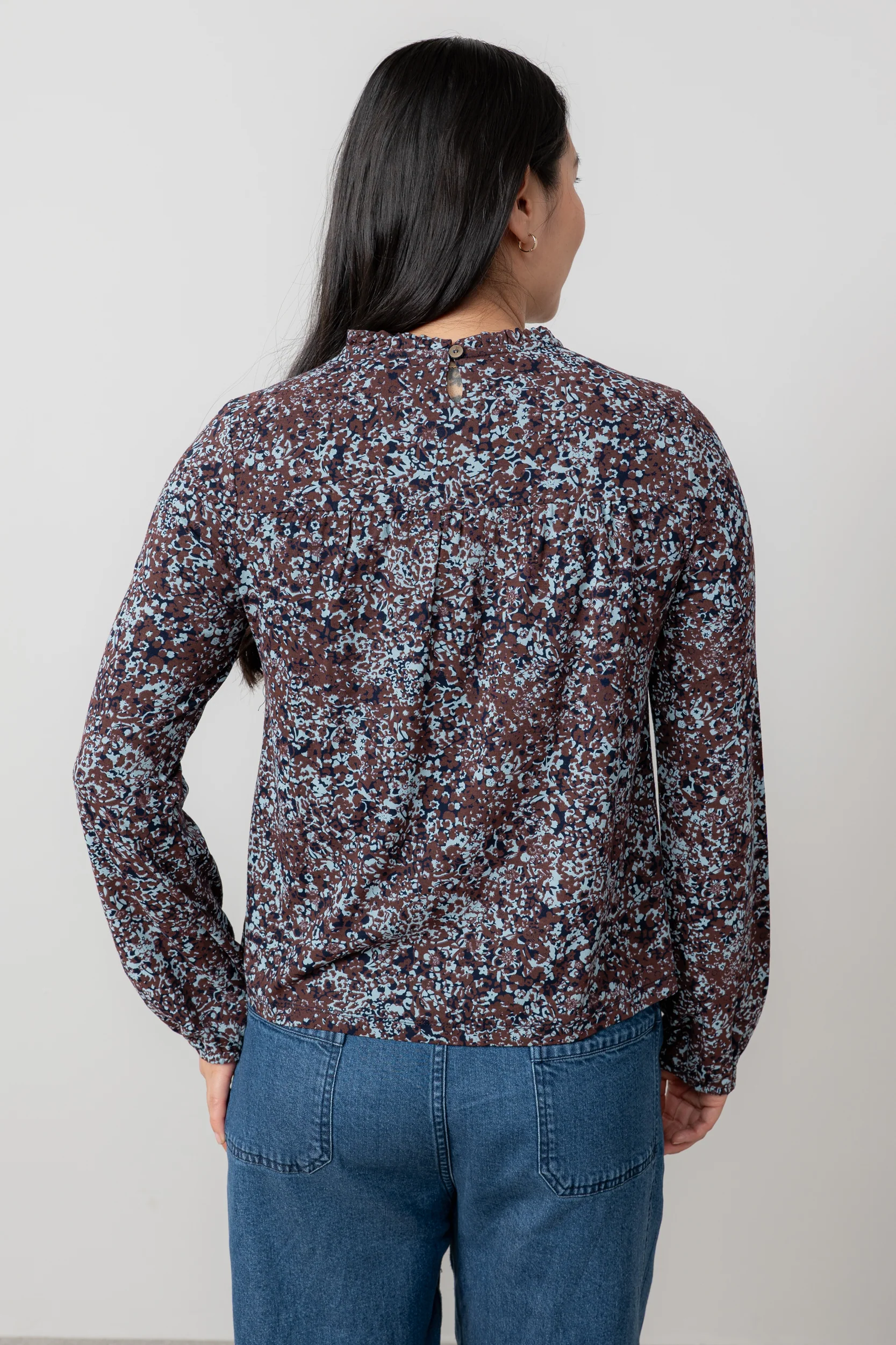 Eastcombe High Neck Floral Print Top Chocolate - Image 4