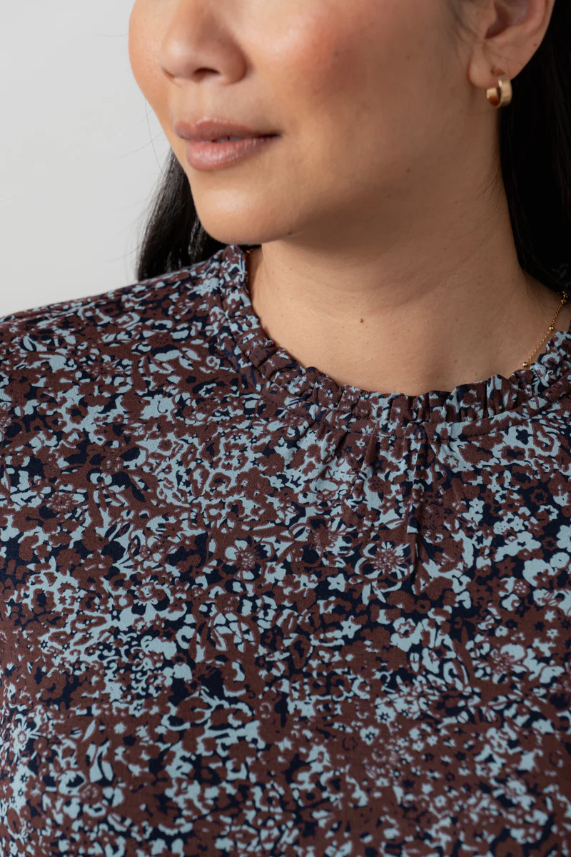 Eastcombe High Neck Floral Print Top Chocolate - Image 6