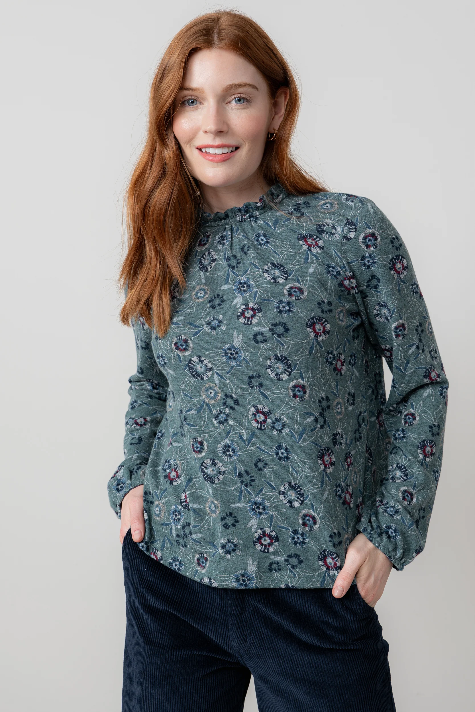 Eastcombe High Neck Floral Print Top Sea Mist - Image 3