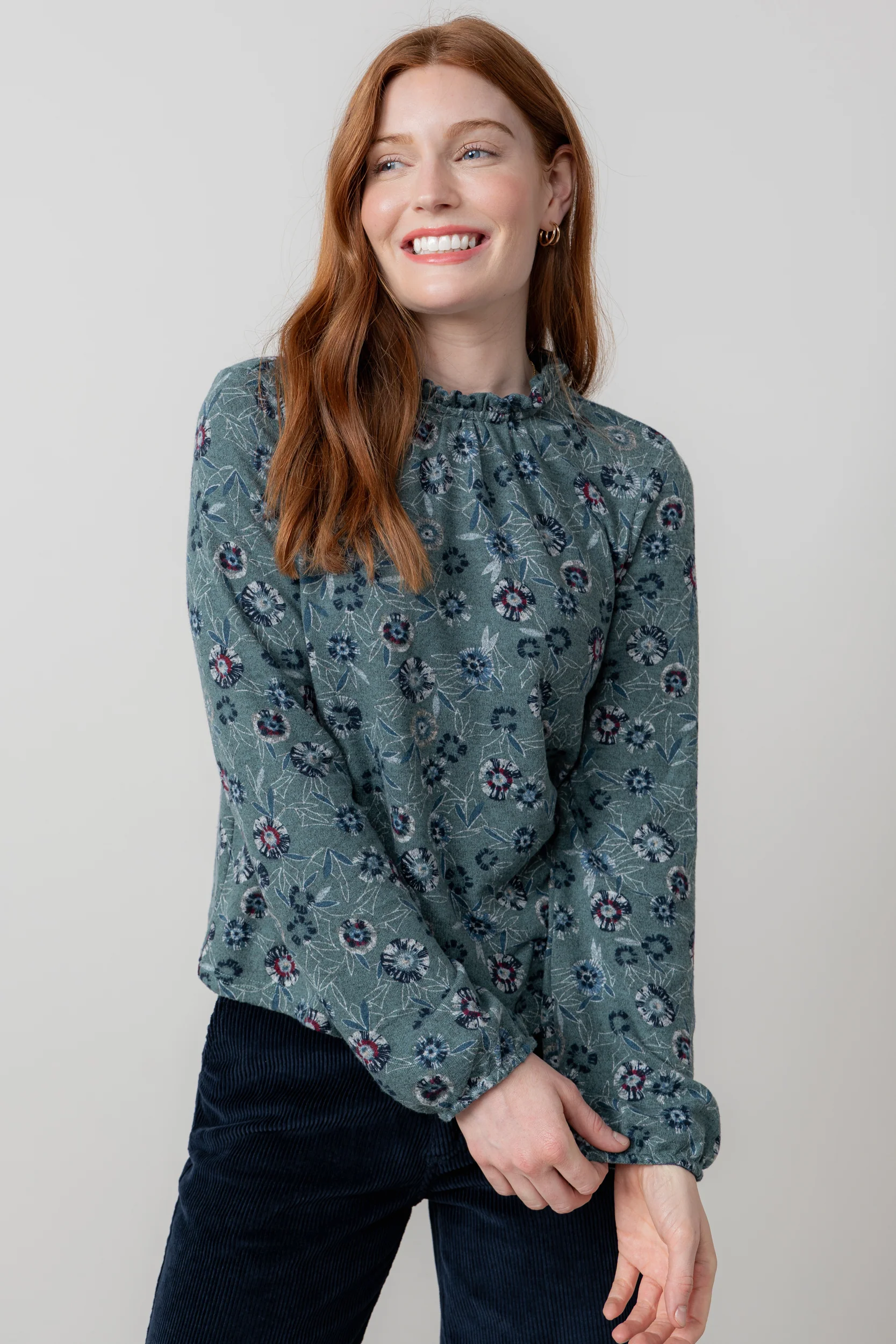 Eastcombe High Neck Floral Print Top Sea Mist - Image 5