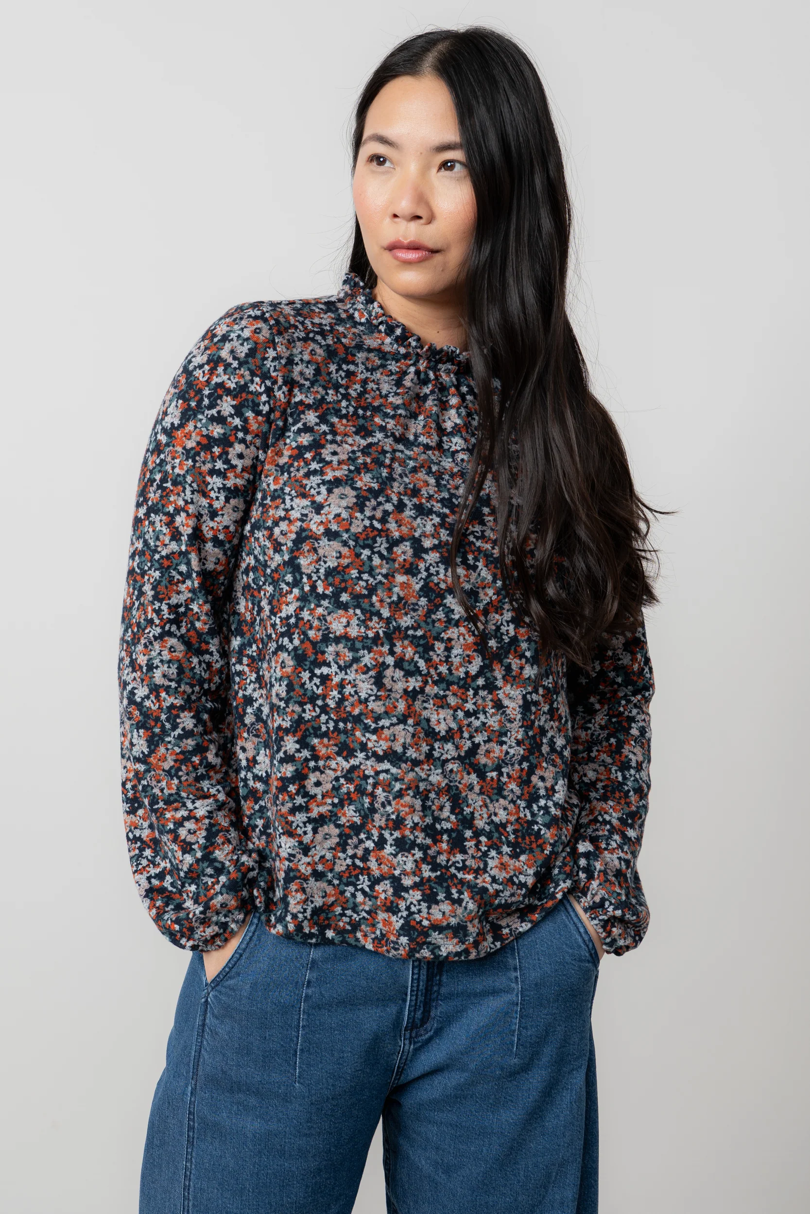 Eastcombe High Neck Floral Print Top Red - Image 3