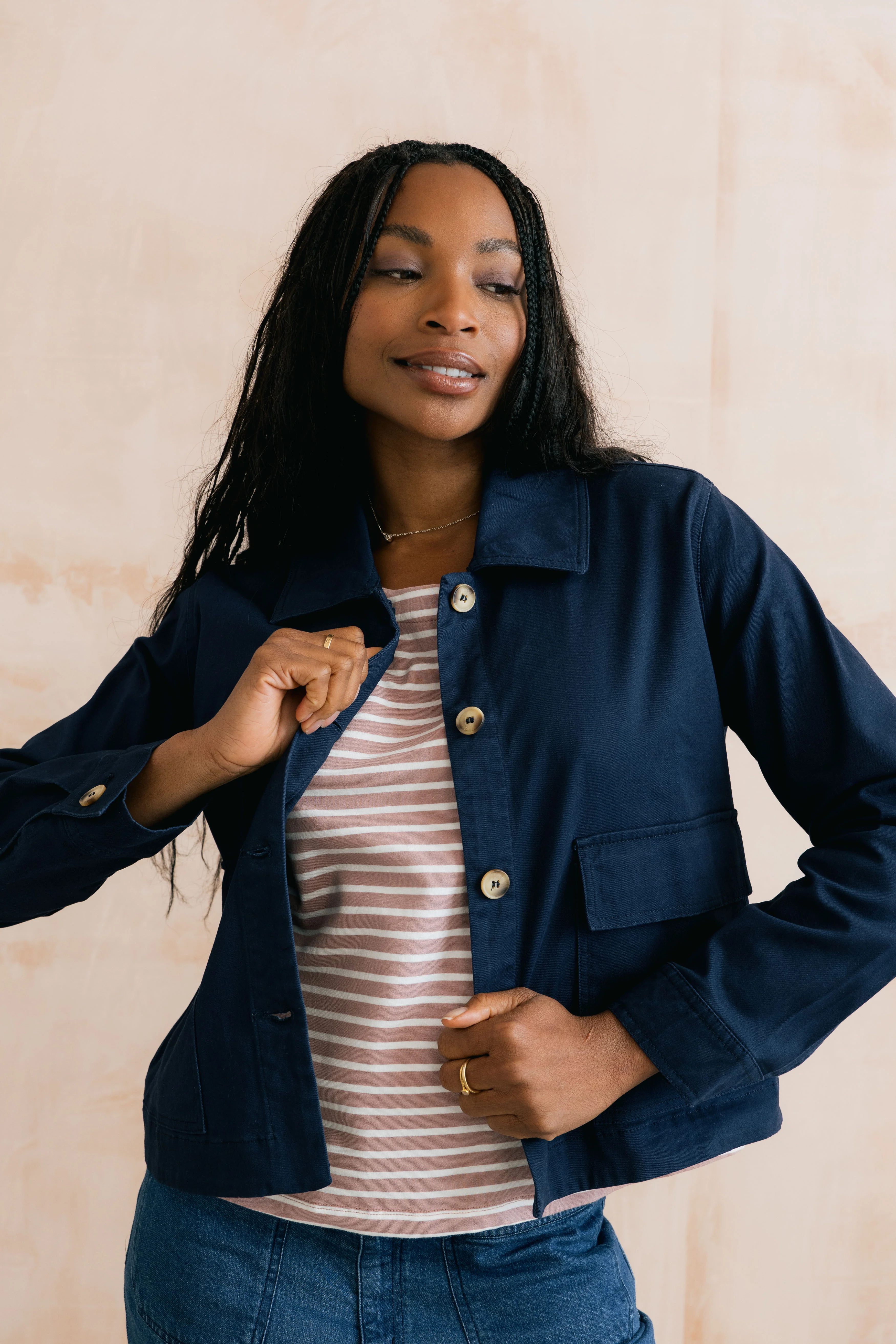 Effie Stretch Cotton Twill Jacket Navy - Image 3