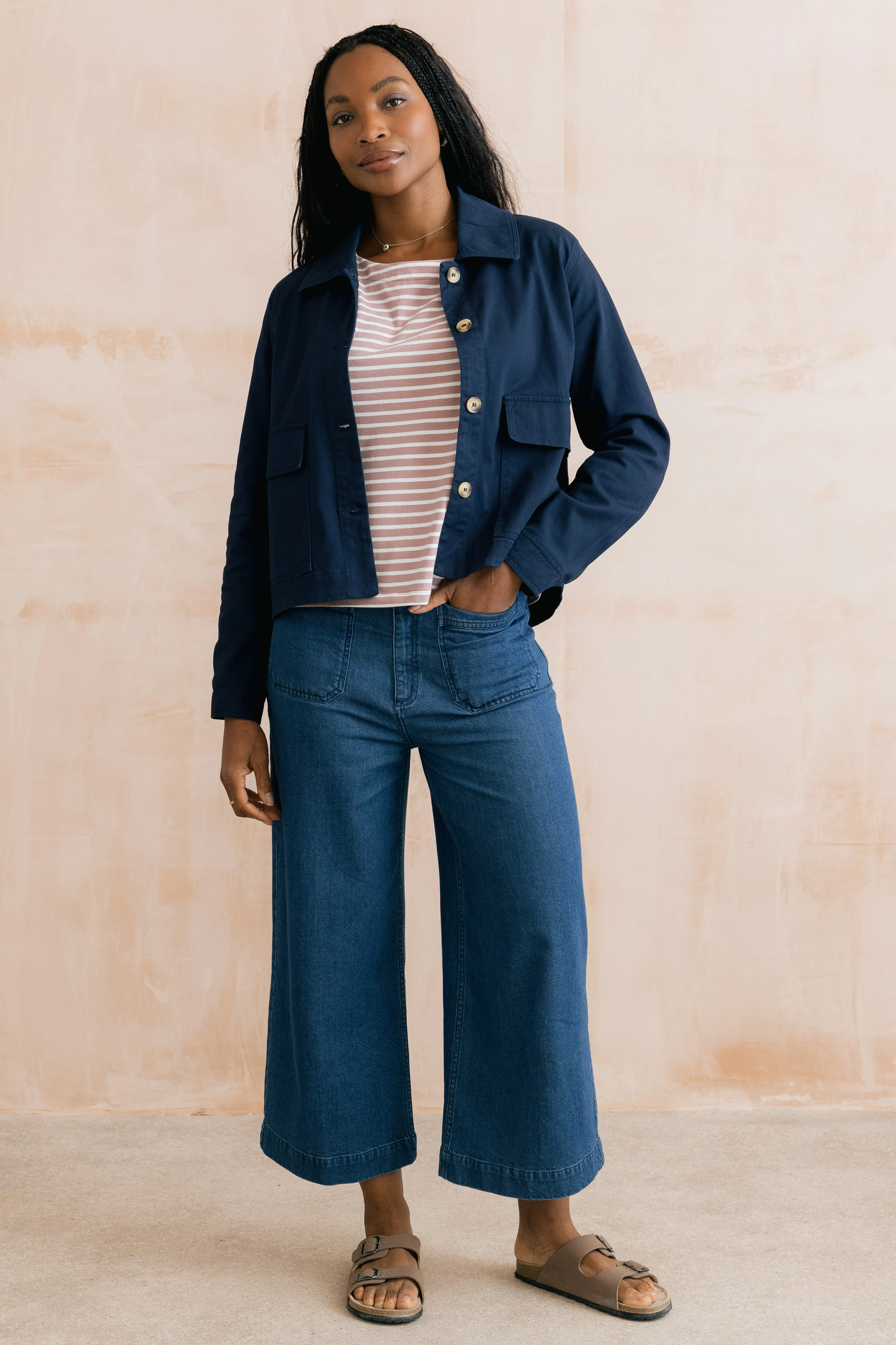 Effie Stretch Cotton Twill Jacket Navy - Image 5