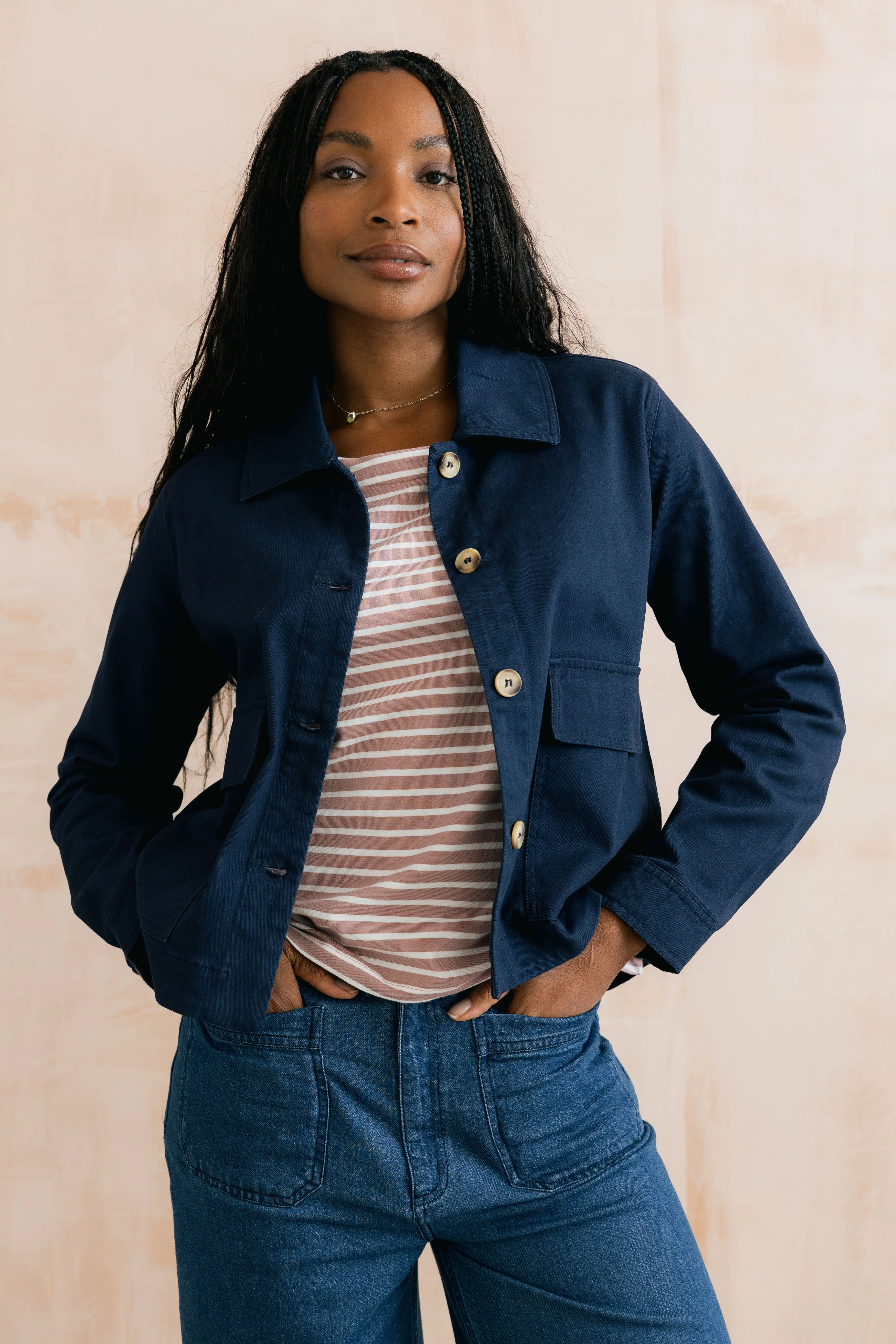 Effie Stretch Cotton Twill Jacket Navy - Image 6
