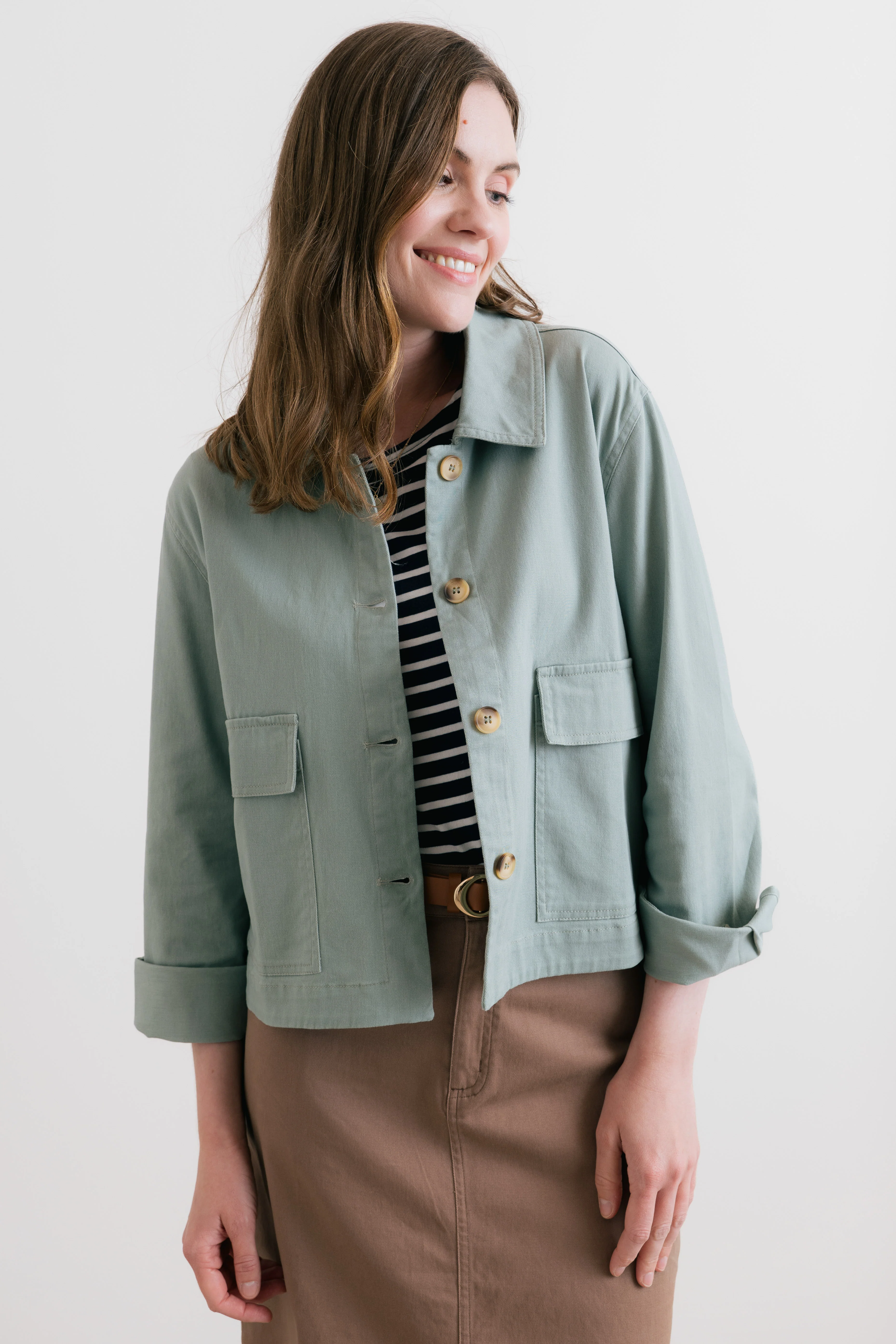 Effie Stretch Cotton Twill Jacket Silver Sage - Image 2