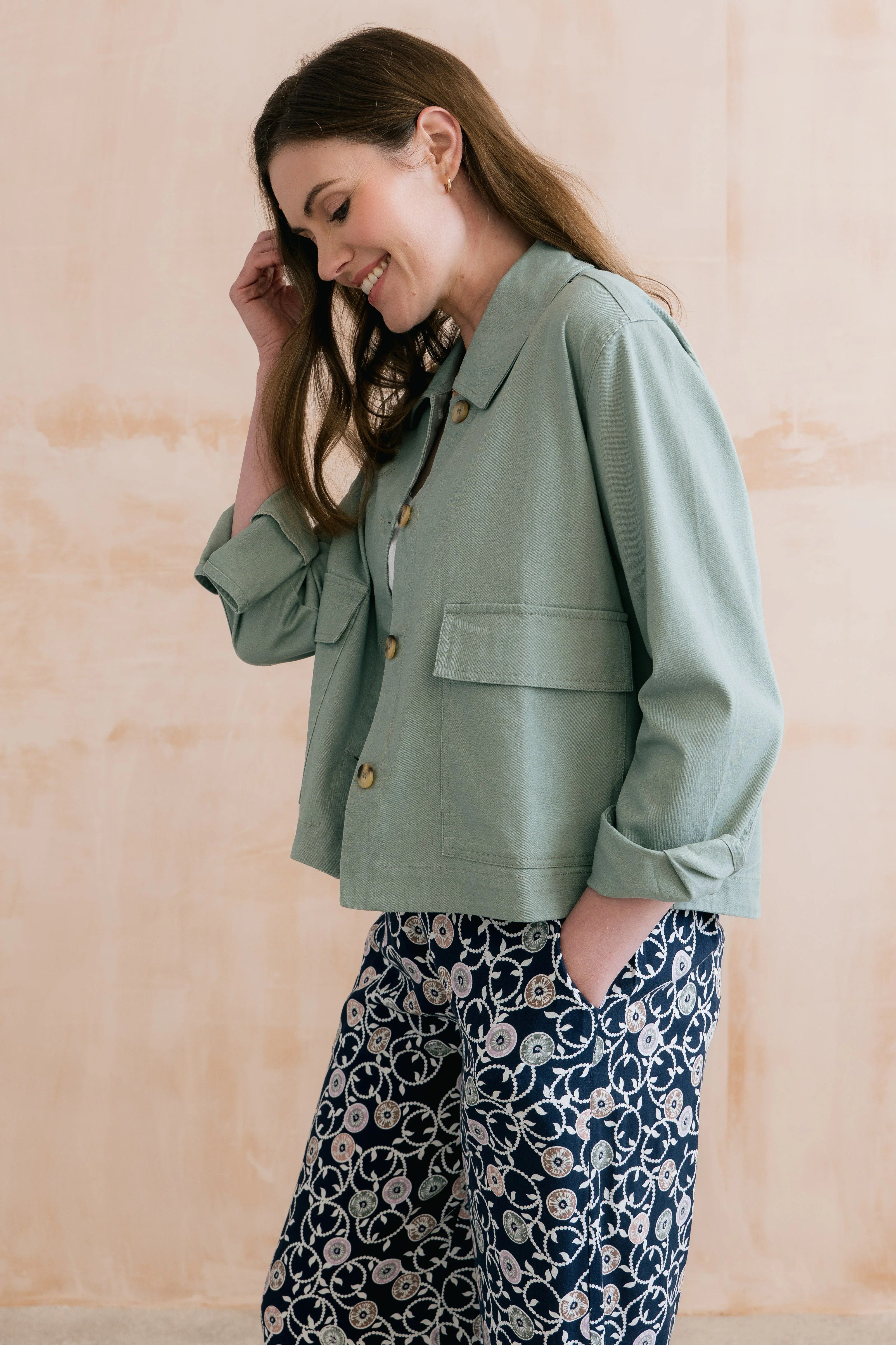 Effie Stretch Cotton Twill Jacket Silver Sage - Image 3