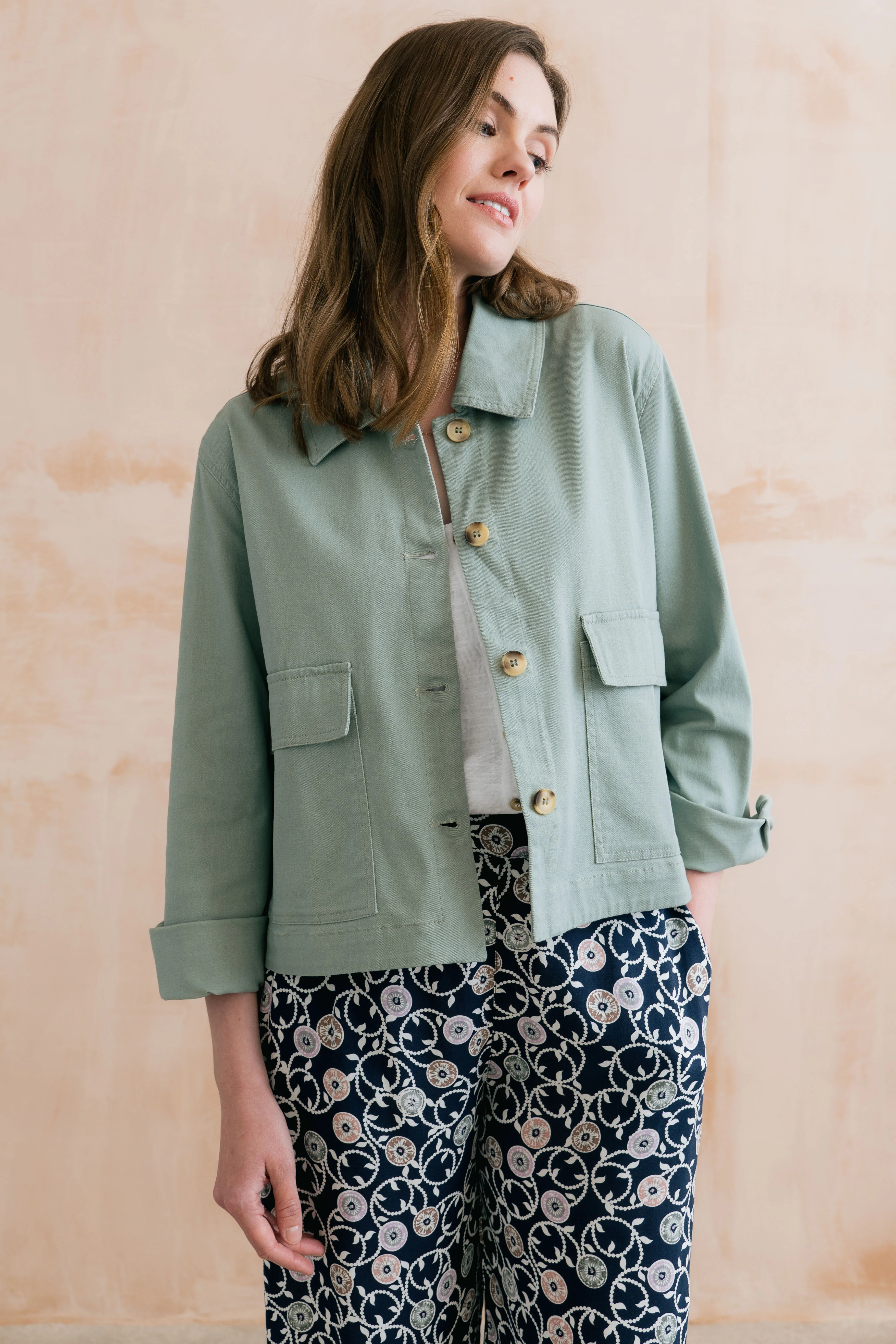 Effie Stretch Cotton Twill Jacket Silver Sage - Image 6