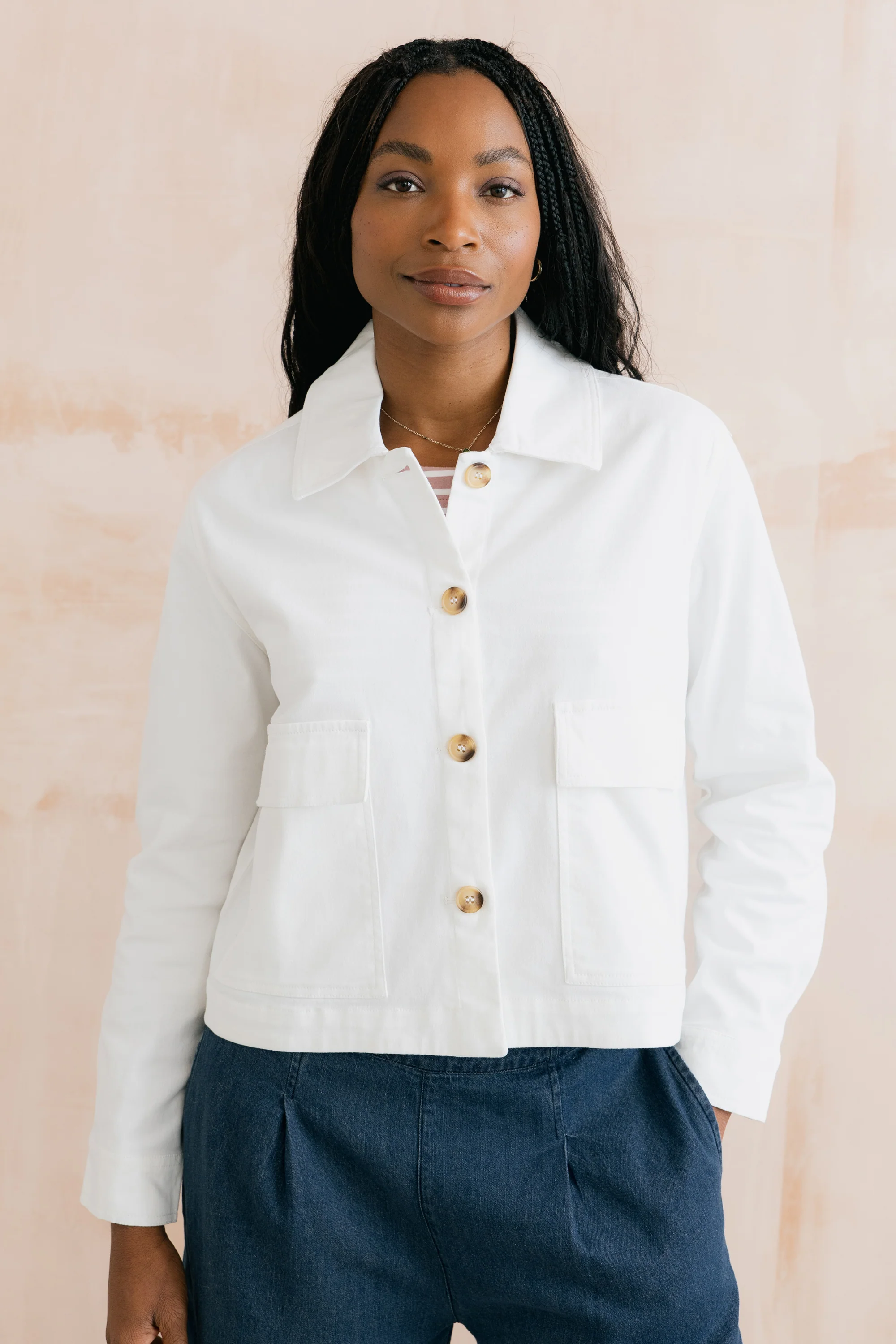 Effie Stretch Cotton Twill Jacket White - Image 5