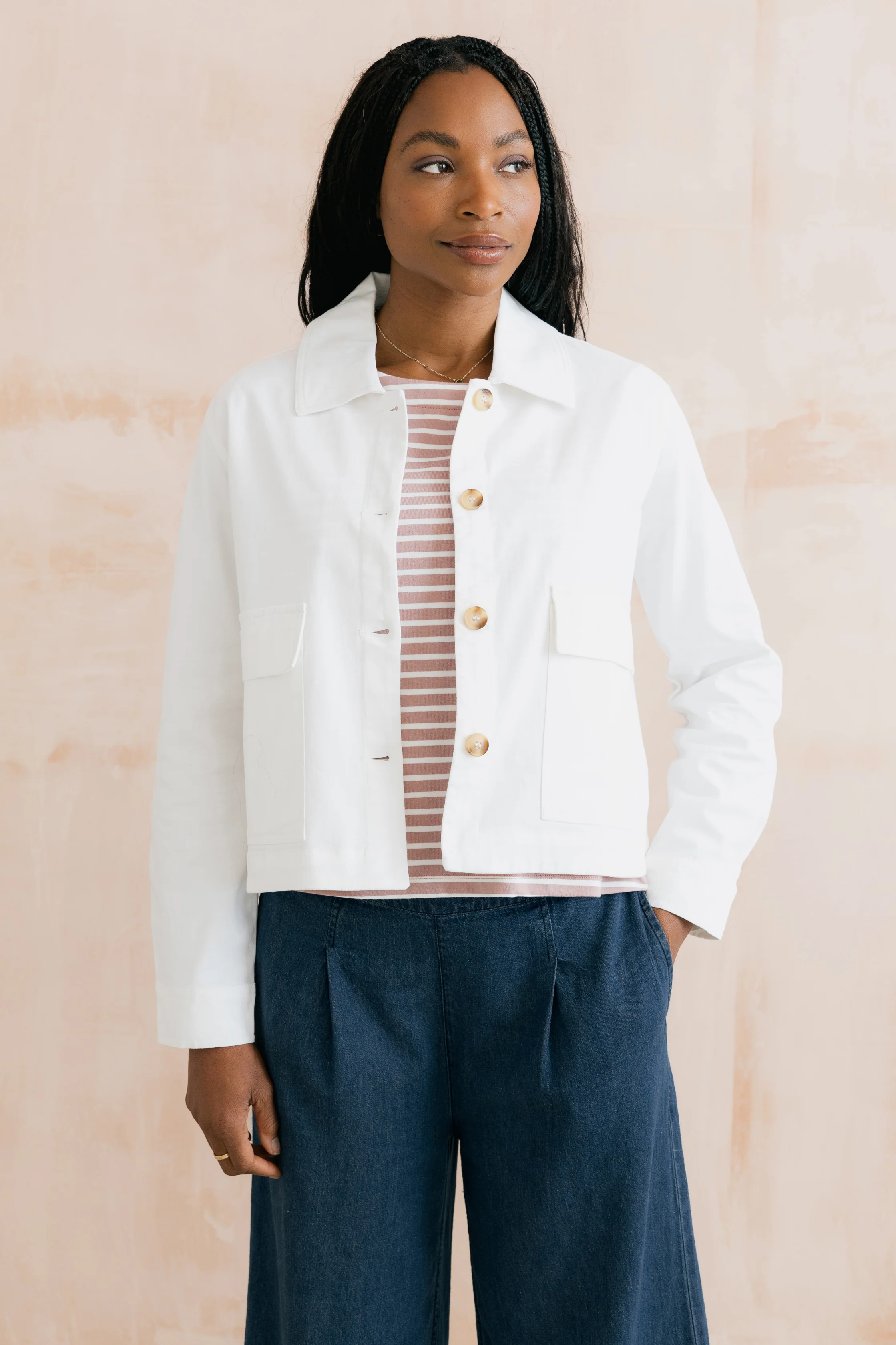 Effie Stretch Cotton Twill Jacket White - Image 7