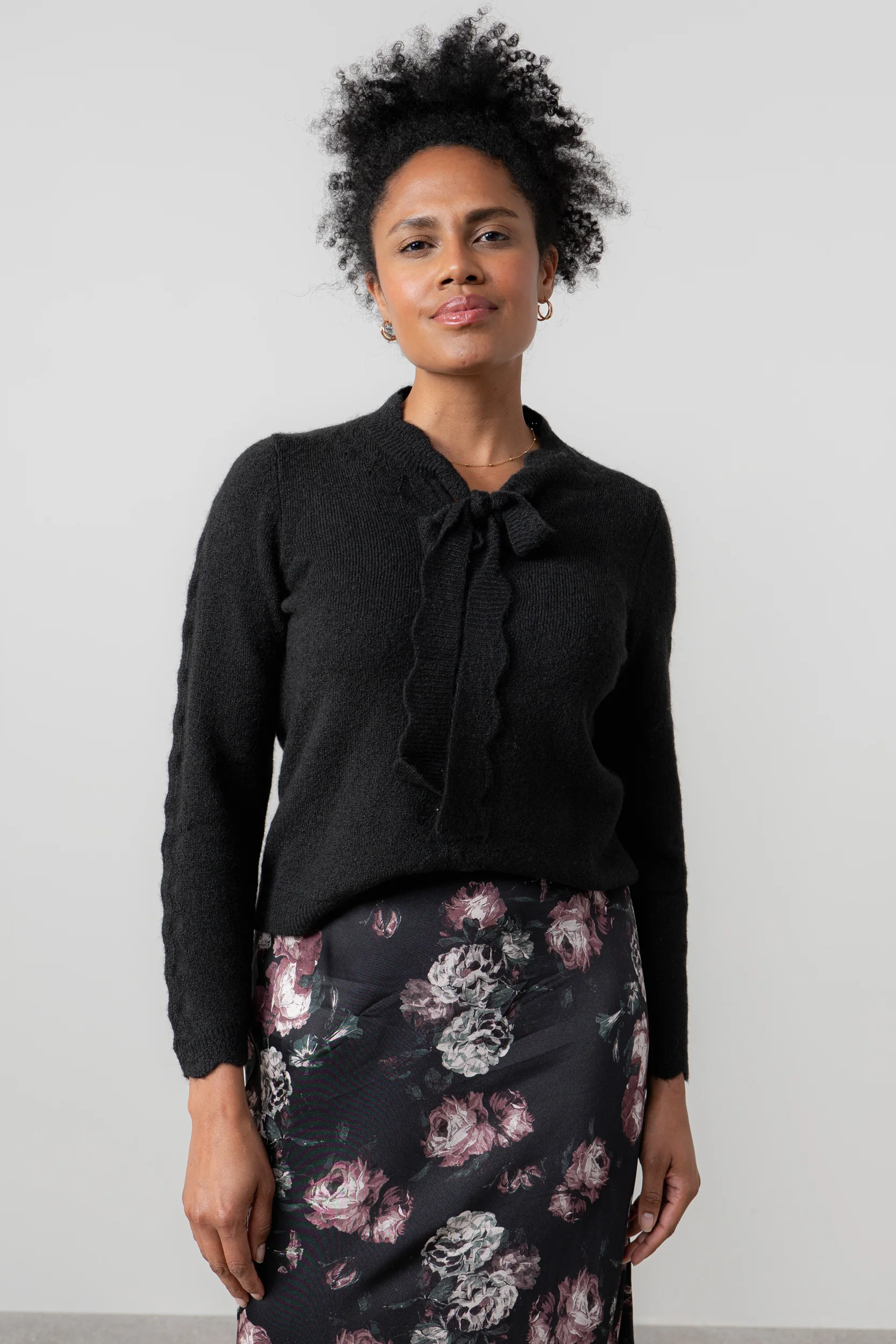 Elise Tie Neck Pointelle Jumper Black - Image 3