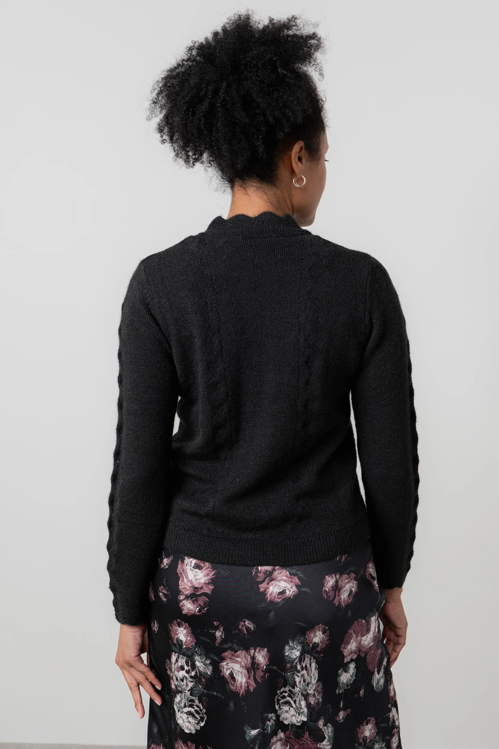Elise Tie Neck Pointelle Jumper Black - Image 4