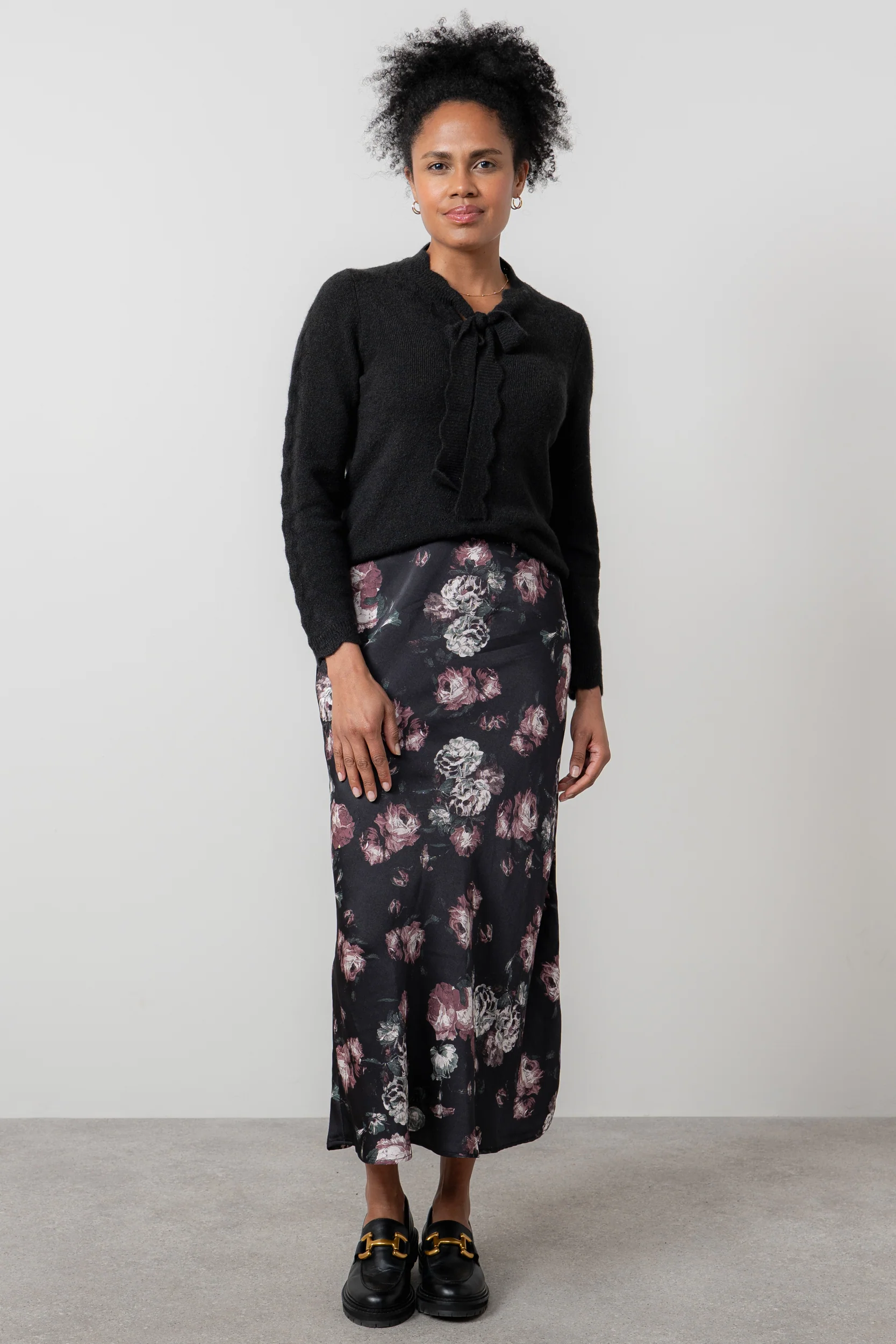 Elise Tie Neck Pointelle Jumper Black - Image 5