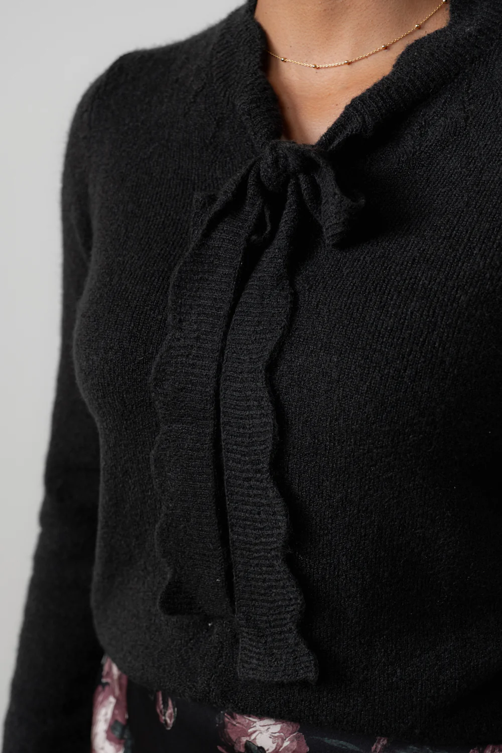 Elise Tie Neck Pointelle Jumper Black - Image 6