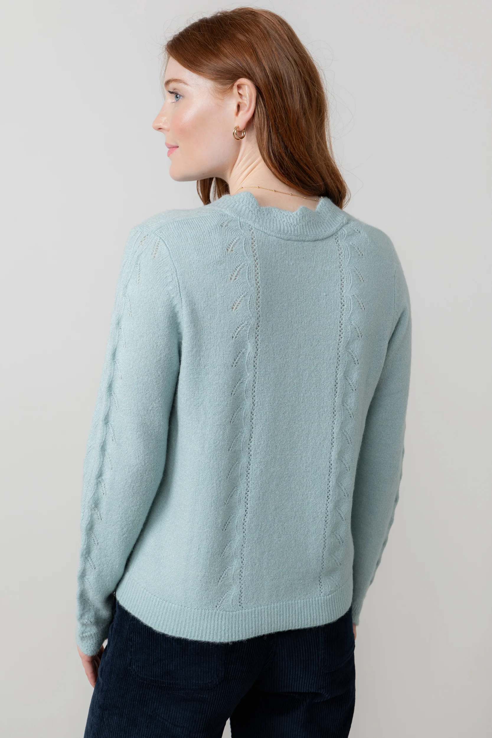 Elise Tie Neck Pointelle Jumper Ice Blue - Image 4
