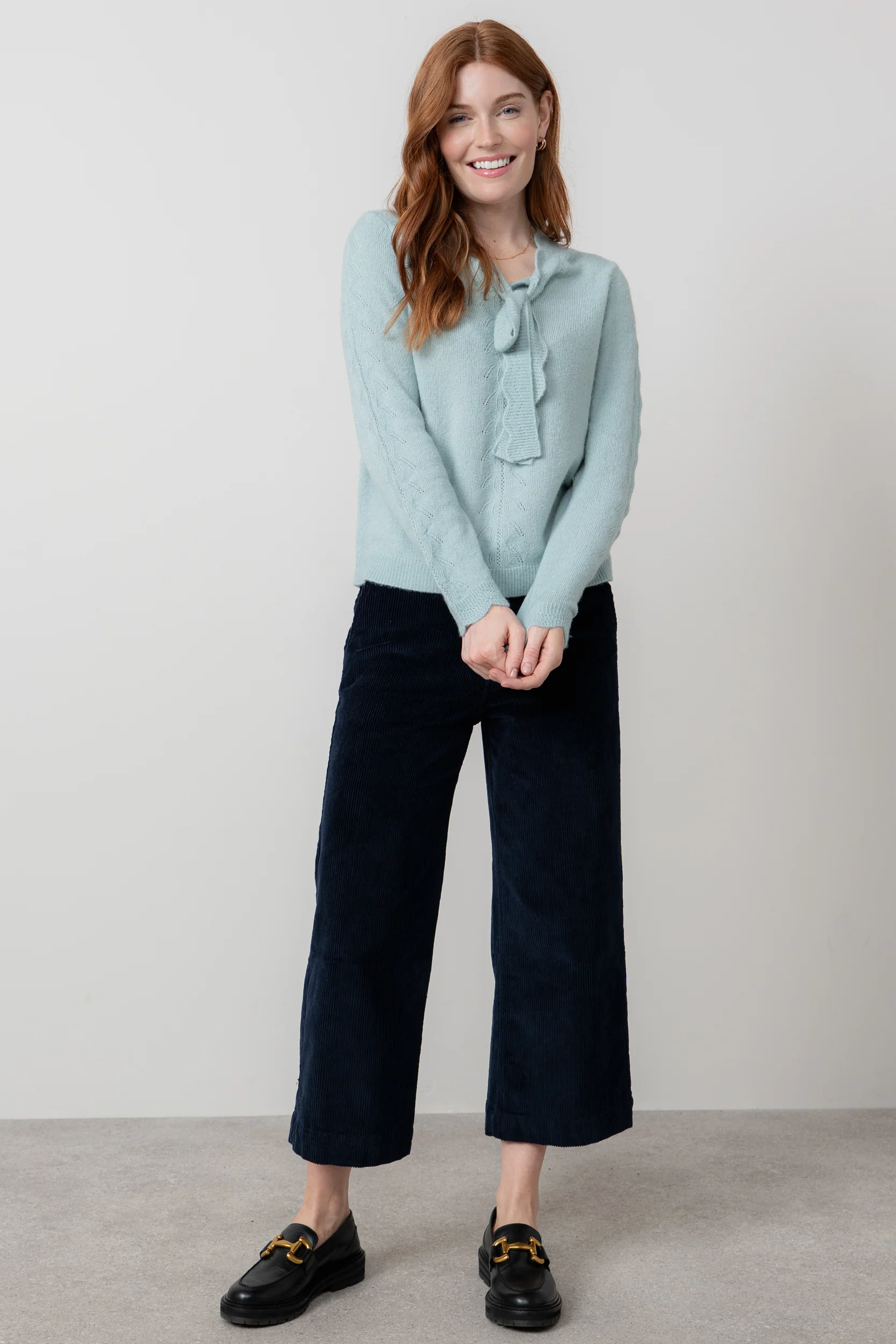 Elise Tie Neck Pointelle Jumper Ice Blue - Image 6