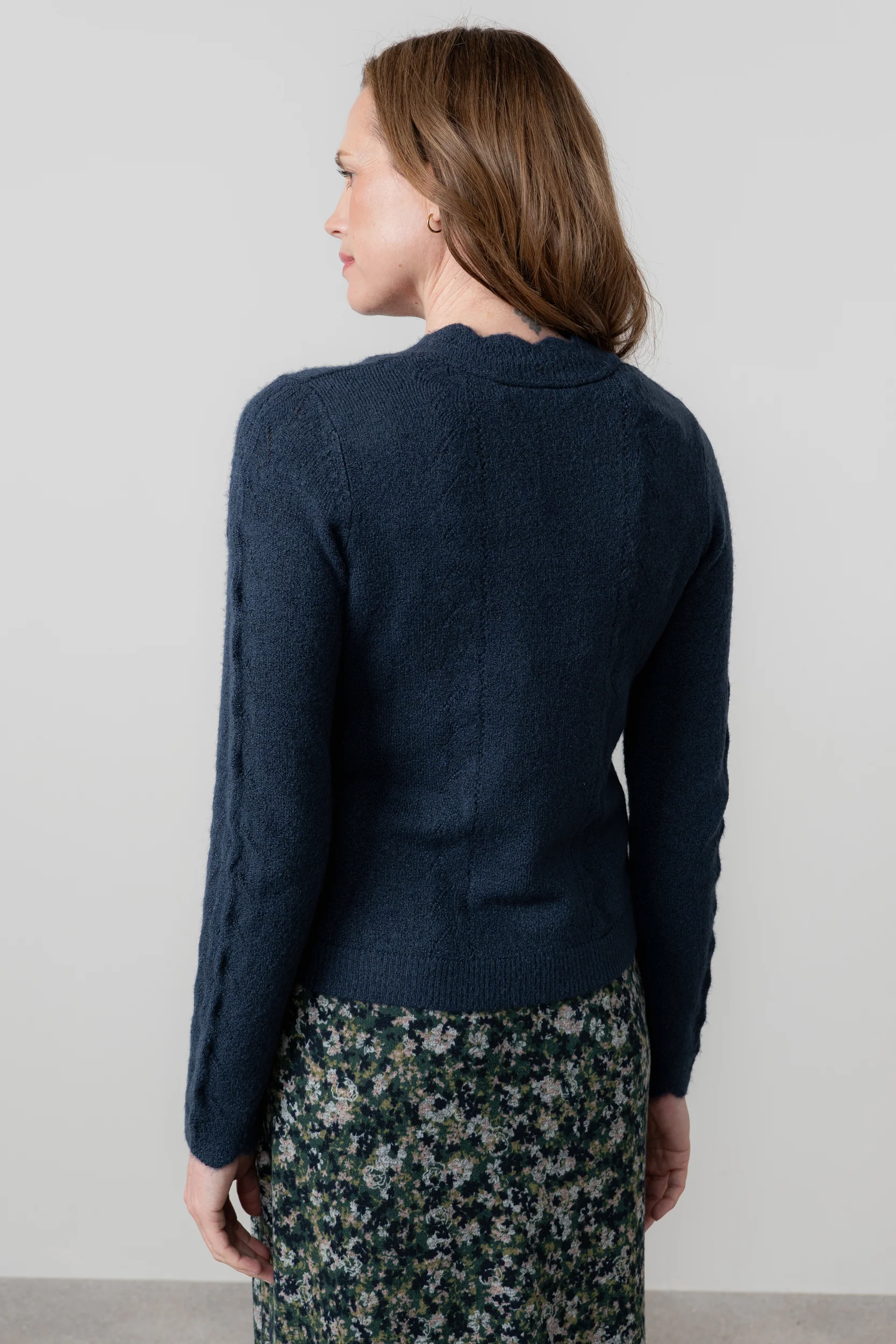 Elise Tie Neck Pointelle Jumper Navy - Image 4
