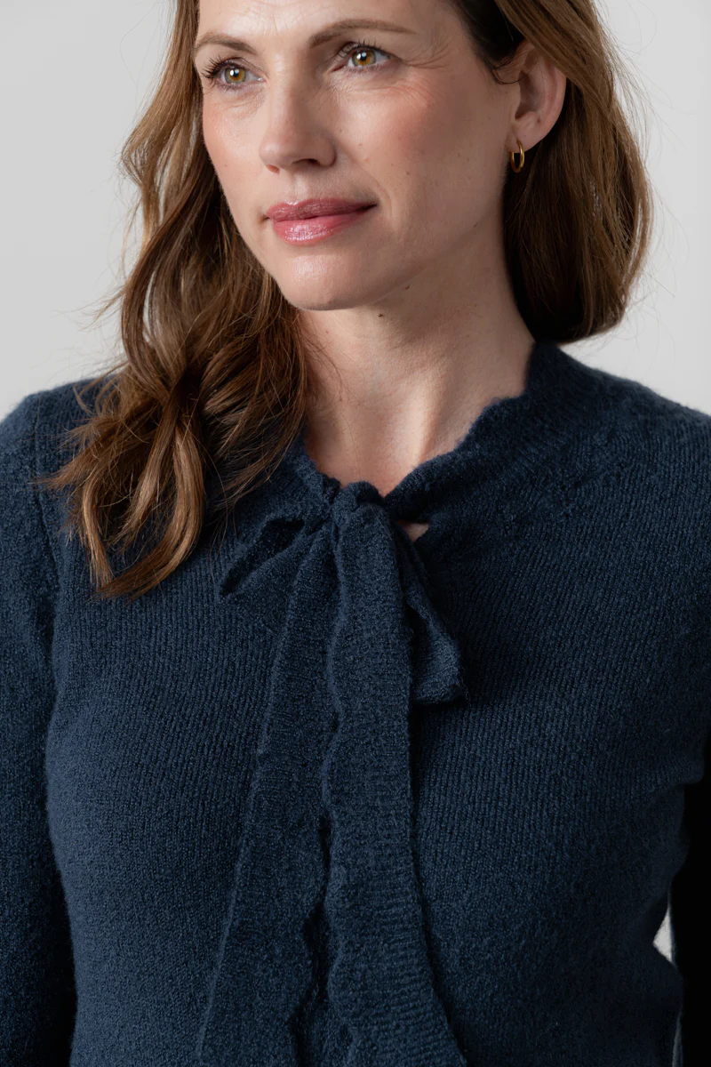 Elise Tie Neck Pointelle Jumper Navy - Image 5