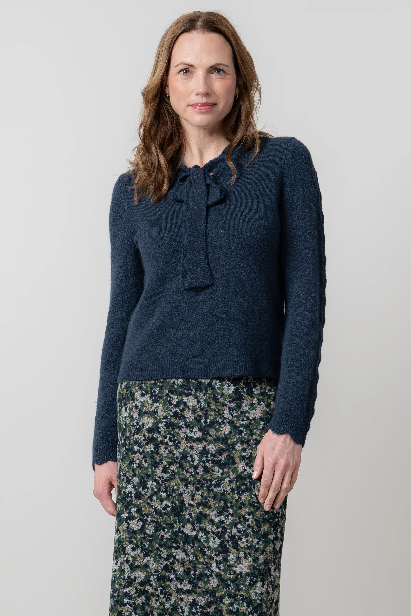 Elise Tie Neck Pointelle Jumper Navy - Image 7