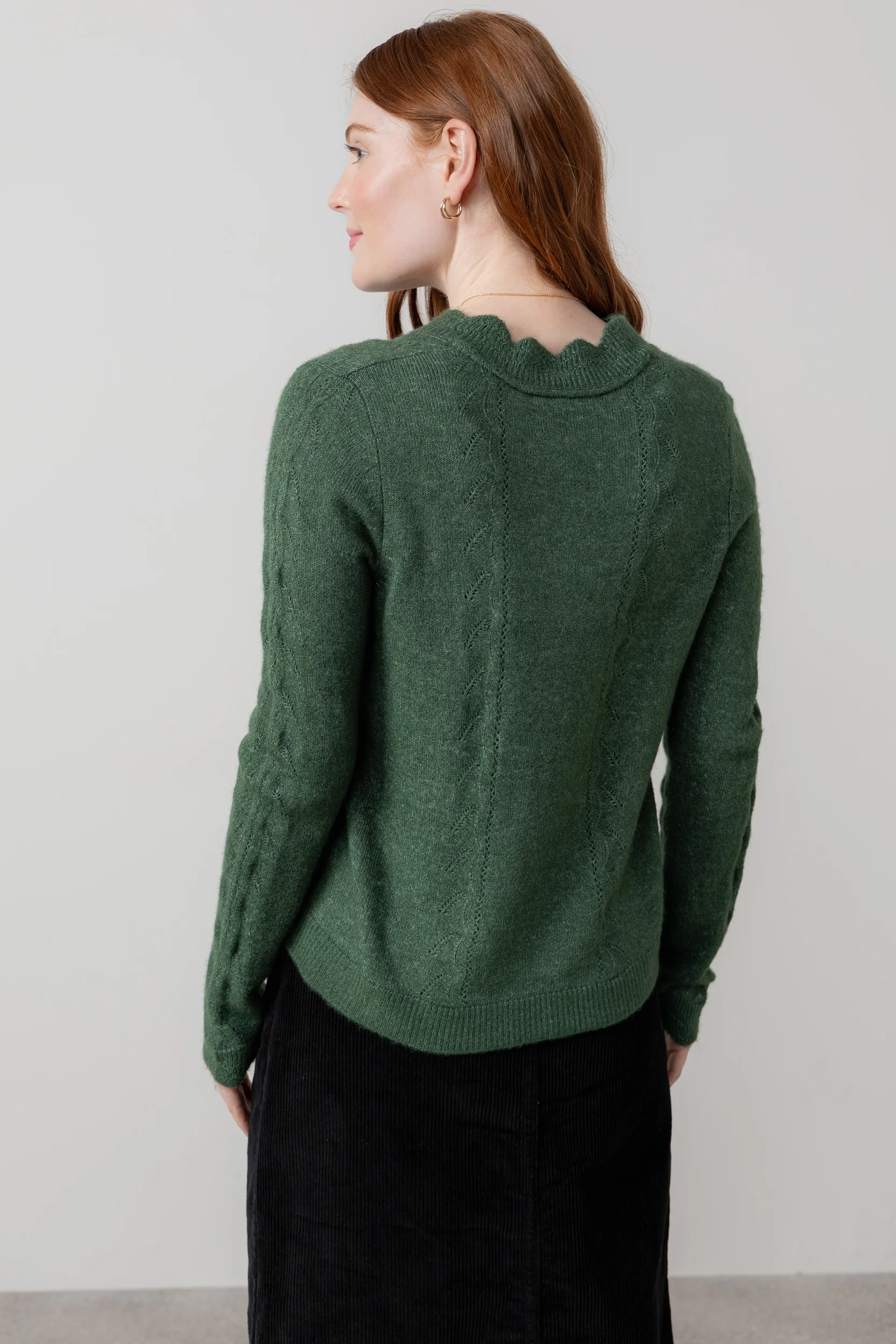 Elise Tie Neck Pointelle Jumper Pine Green - Image 4