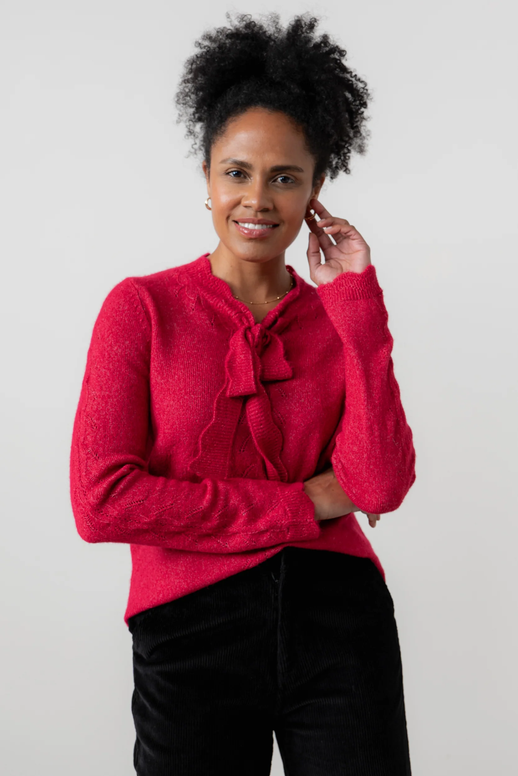Elise Tie Neck Pointelle Jumper - Image 3