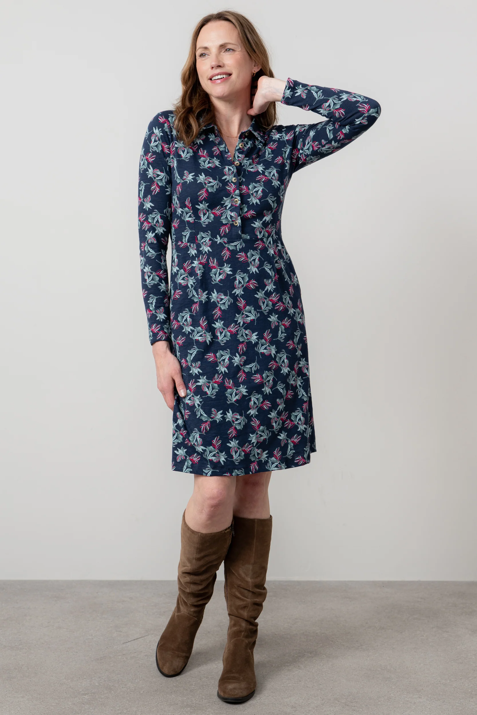 Elmore Organic Cotton Jersey Shirt Dress Navy - Image 2
