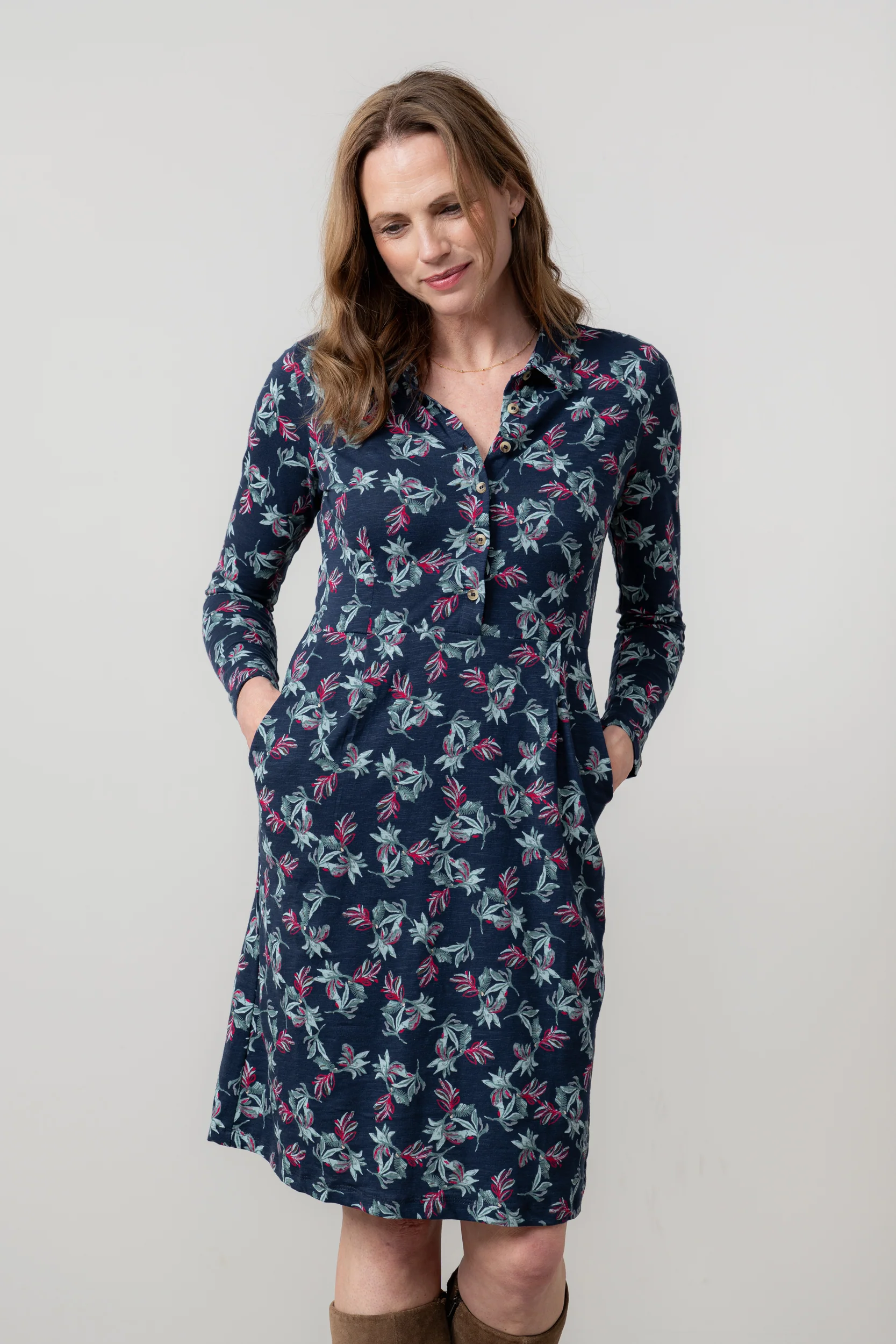 Elmore Organic Cotton Jersey Shirt Dress Navy - Image 3