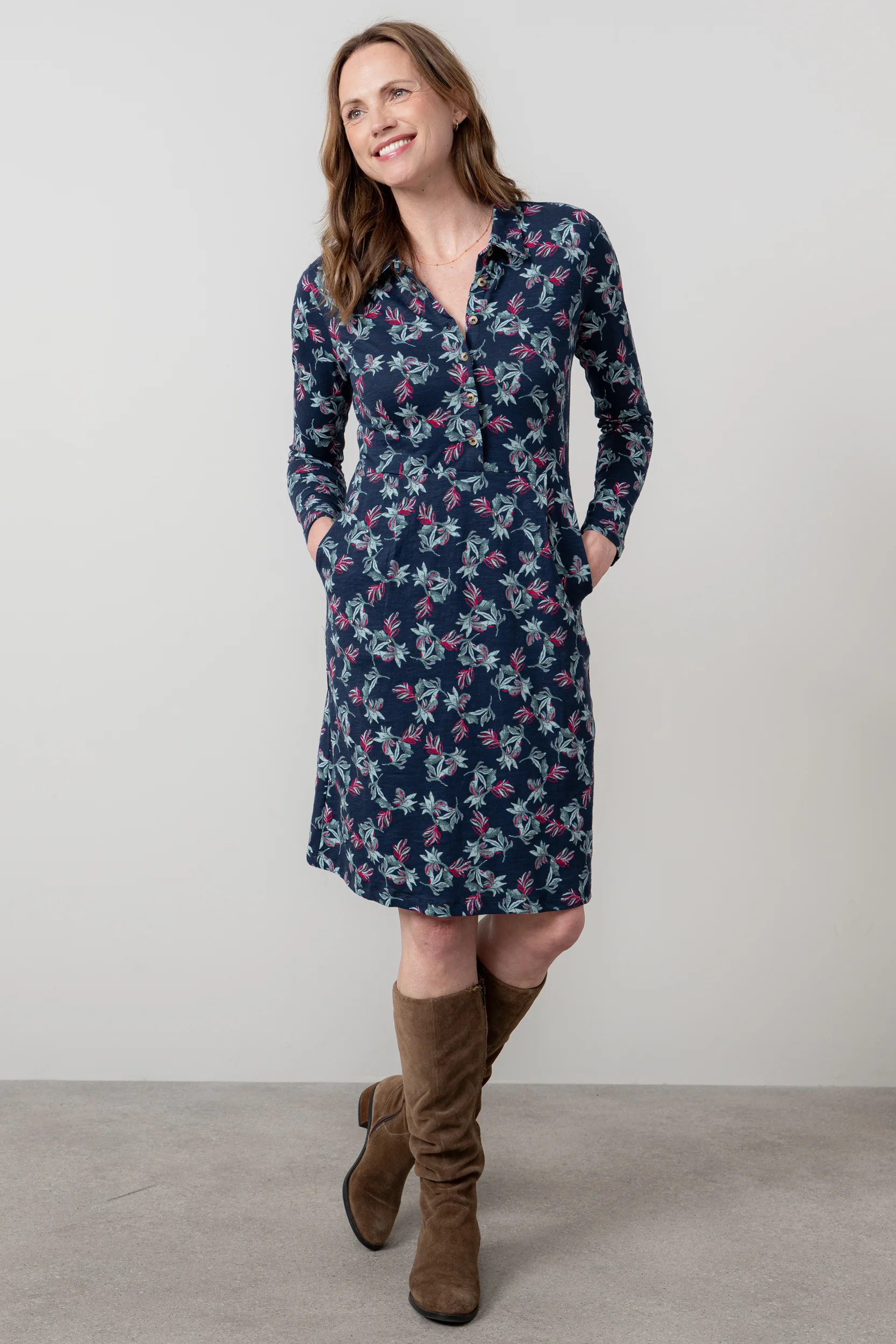 Elmore Organic Cotton Jersey Shirt Dress Navy - Image 6