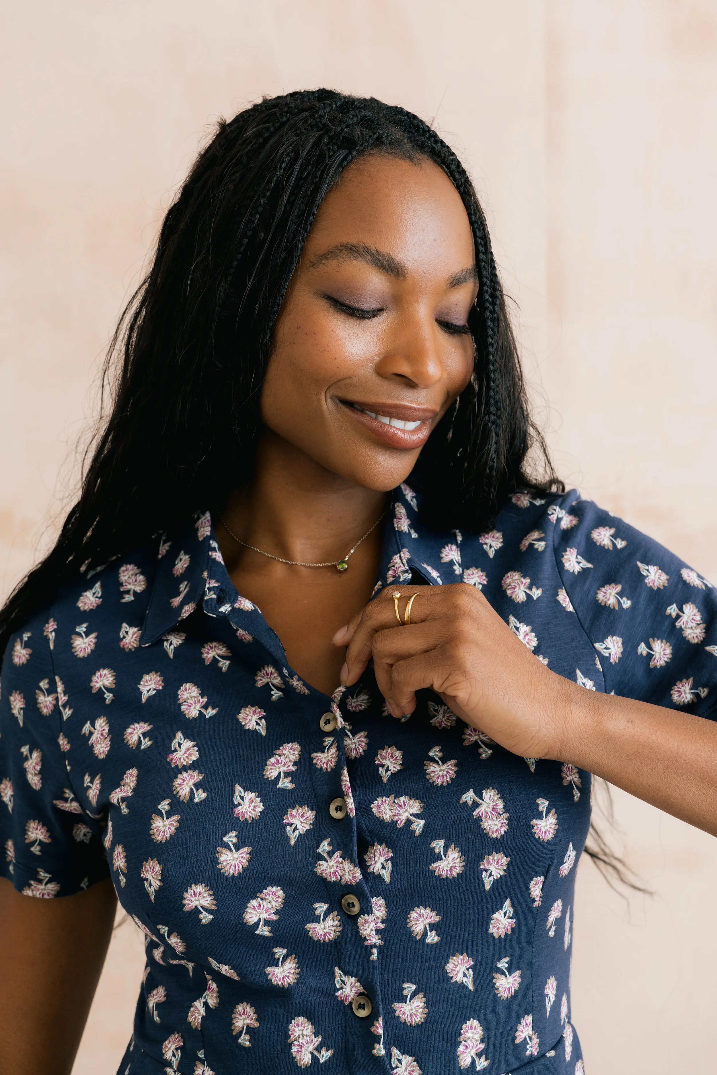 Elmore Printed Organic Jersey Shirt Dress Navy - Image 3