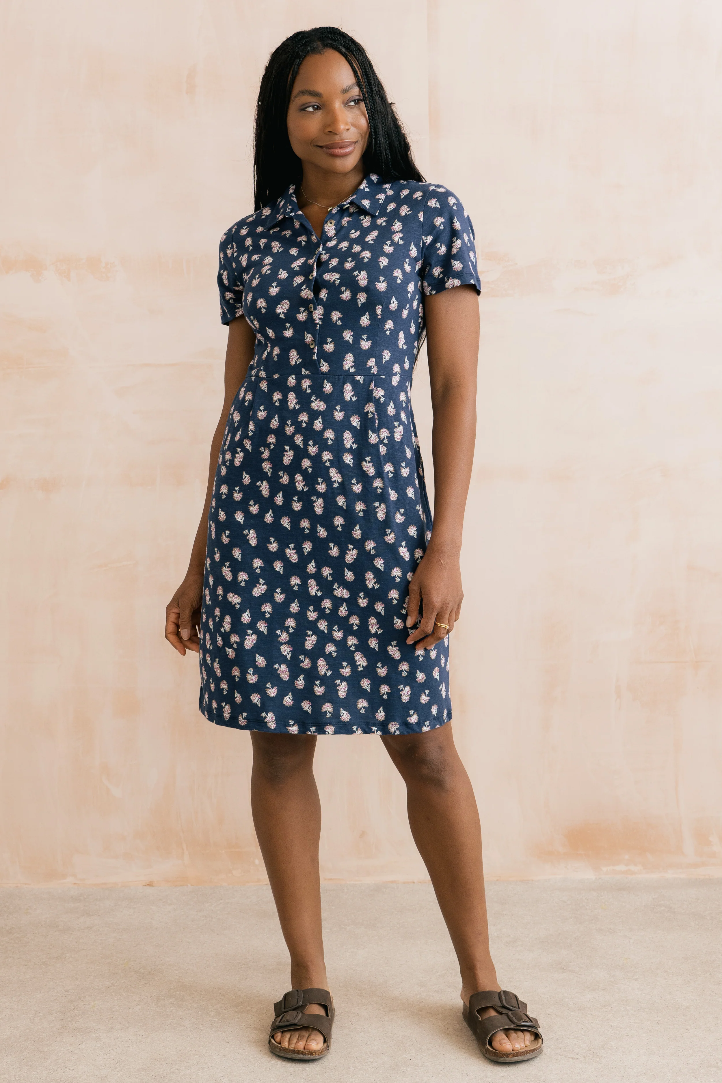 Elmore Printed Organic Jersey Shirt Dress Navy - Image 5