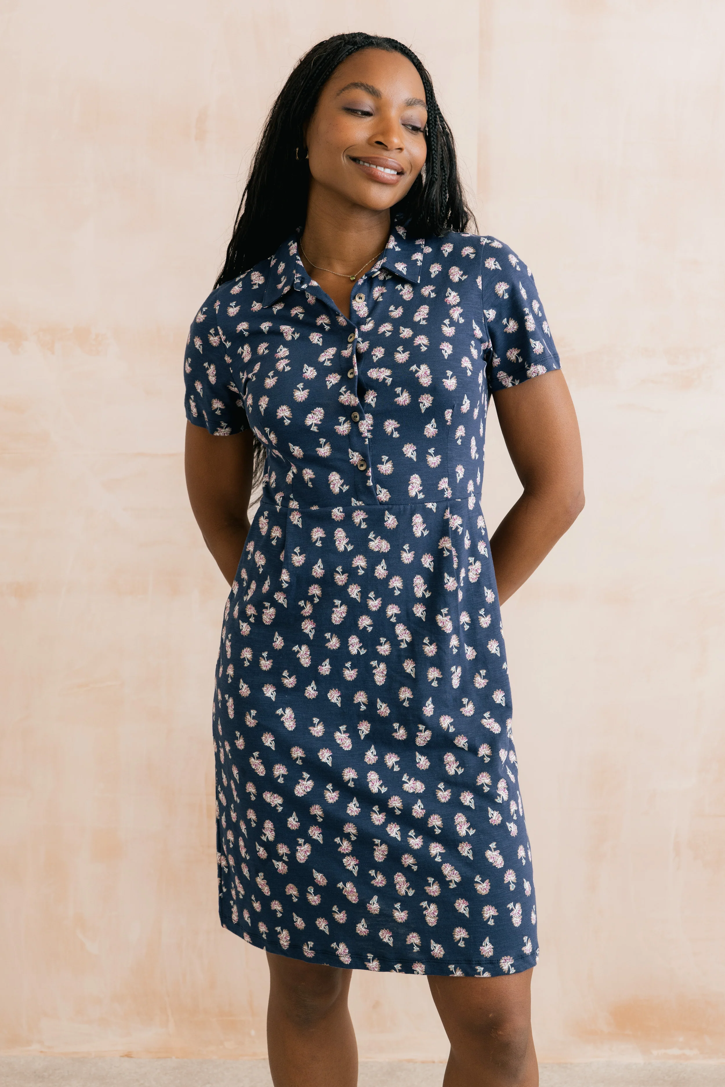 Elmore Printed Organic Jersey Shirt Dress Navy - Image 6